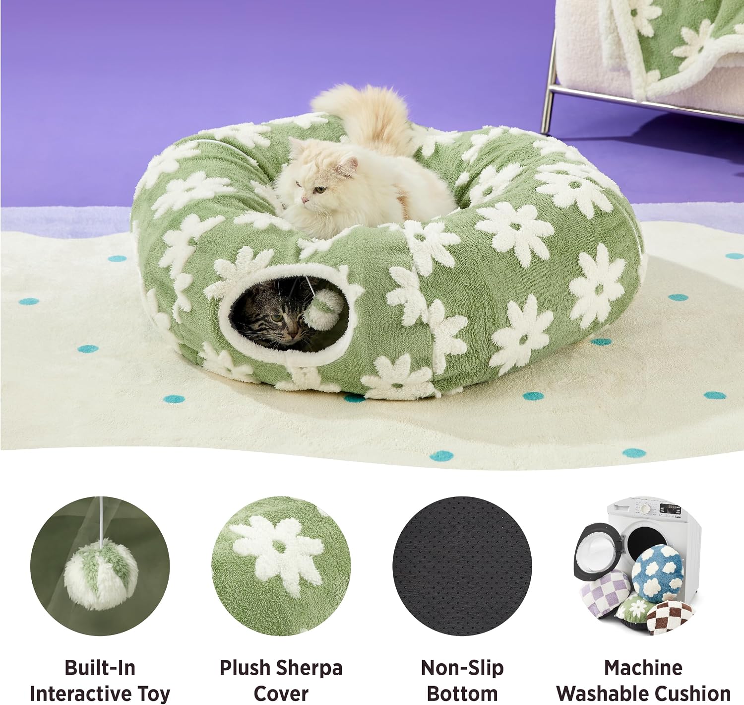 Detalle de LE SURE US000118NST Cat Tunnel Bed, Plush Jacquard, 33.5-Inch Donut Design