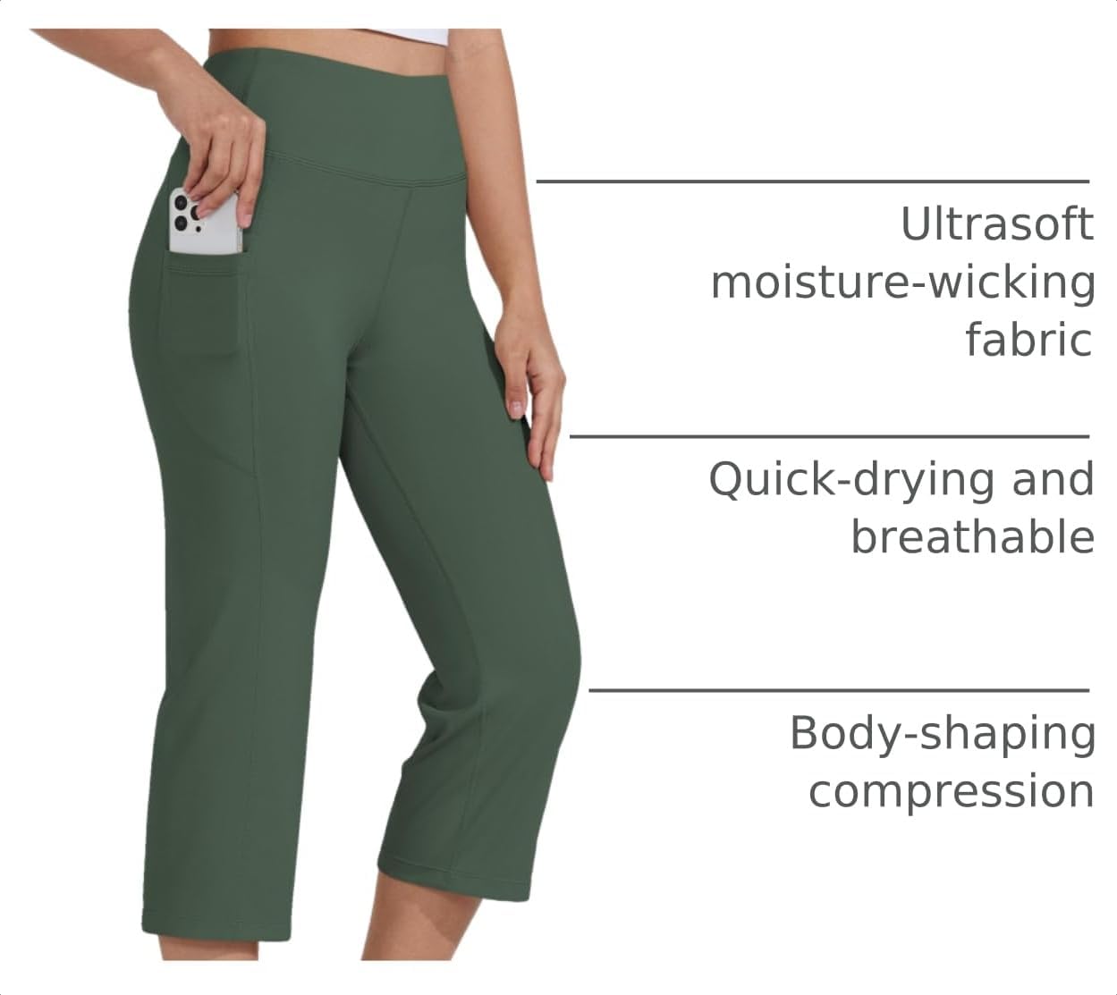 Detalle de Willit Women's Yoga Capris Pants: High-Waist, Straight-Leg 21" Capris