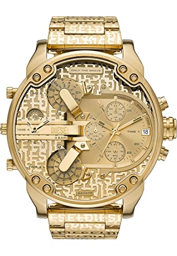 Detalle de Diesel Mr. Daddy 2.0 Watch for Men (DZ7479) – Gold Dial, 57mm Case, Quartz Moonlight Finish