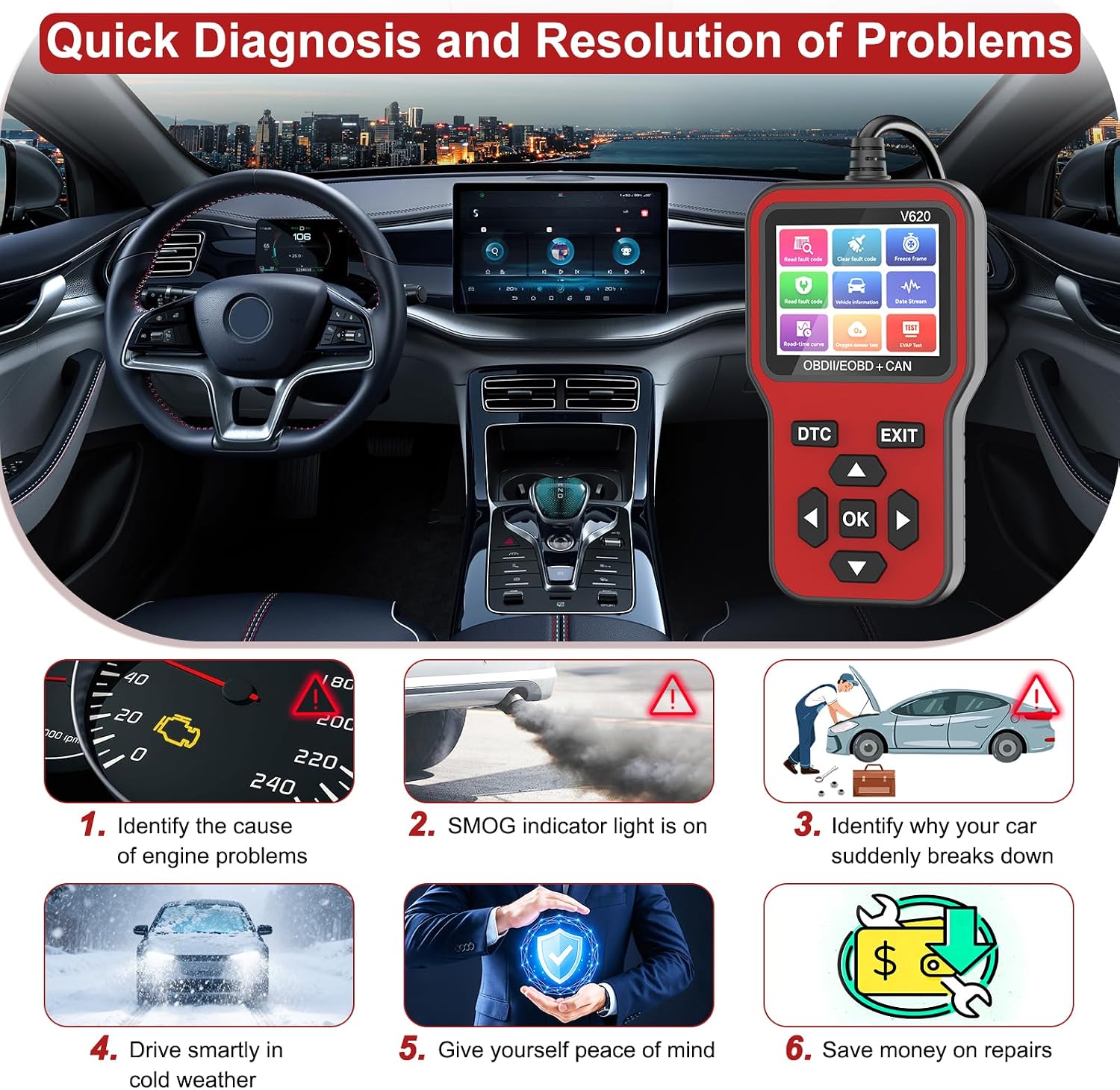 Thumbnail 6 de OBD2 Scanner V620 car diagnostic tool