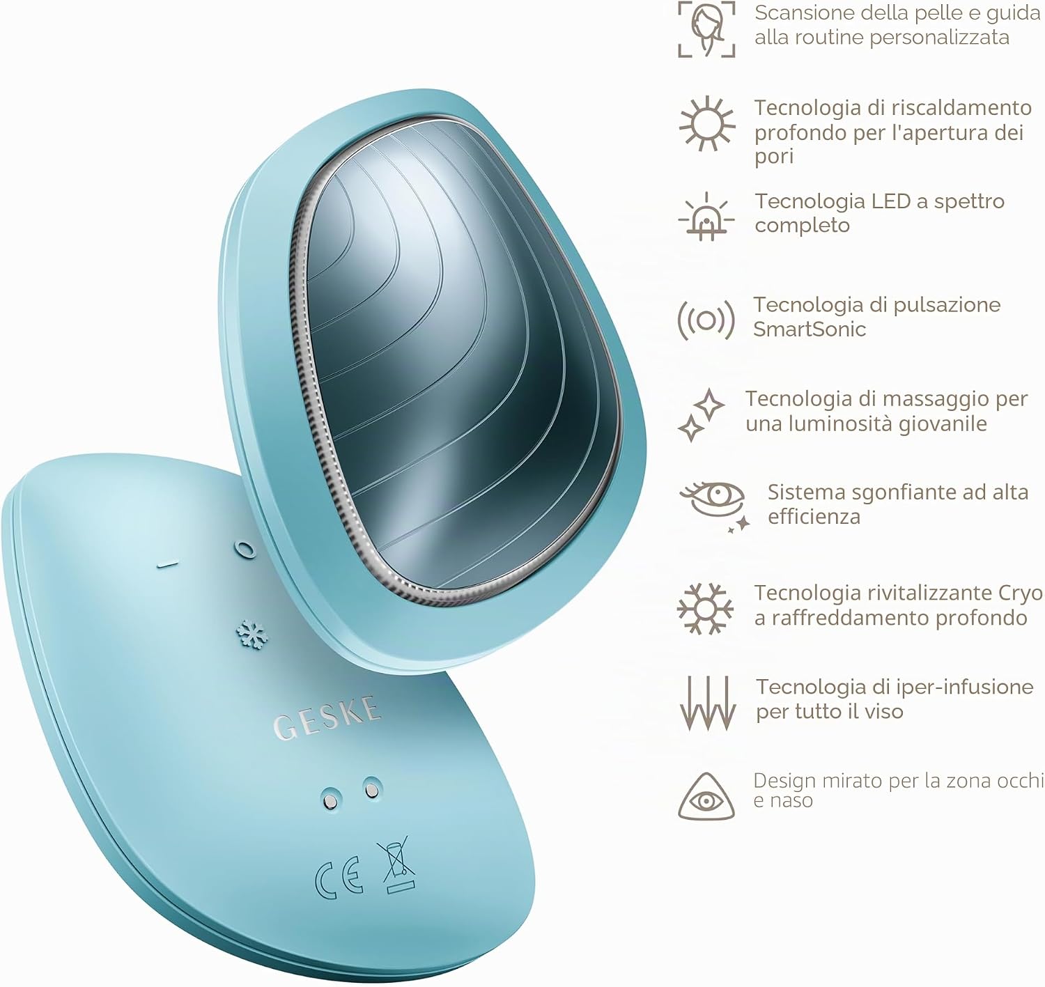 Detalle 2 de GESKE Maschera sonica effetto caldo e freddo SmartAppGuided 9 in 1 con LED spectrum completo