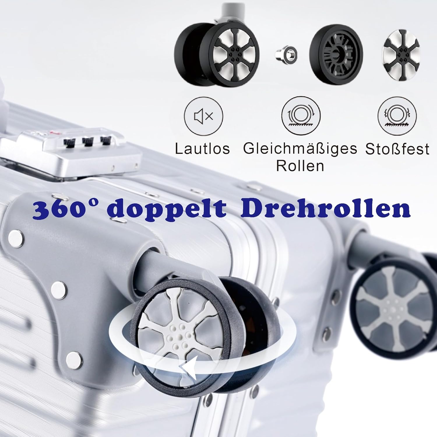 Detalle de Aoliwei Aluminiumrahmen Koffer M (57 cm) Handgepäck – 42 l Hartschalen-Trolley mit TSA & 360° Rollen, silber