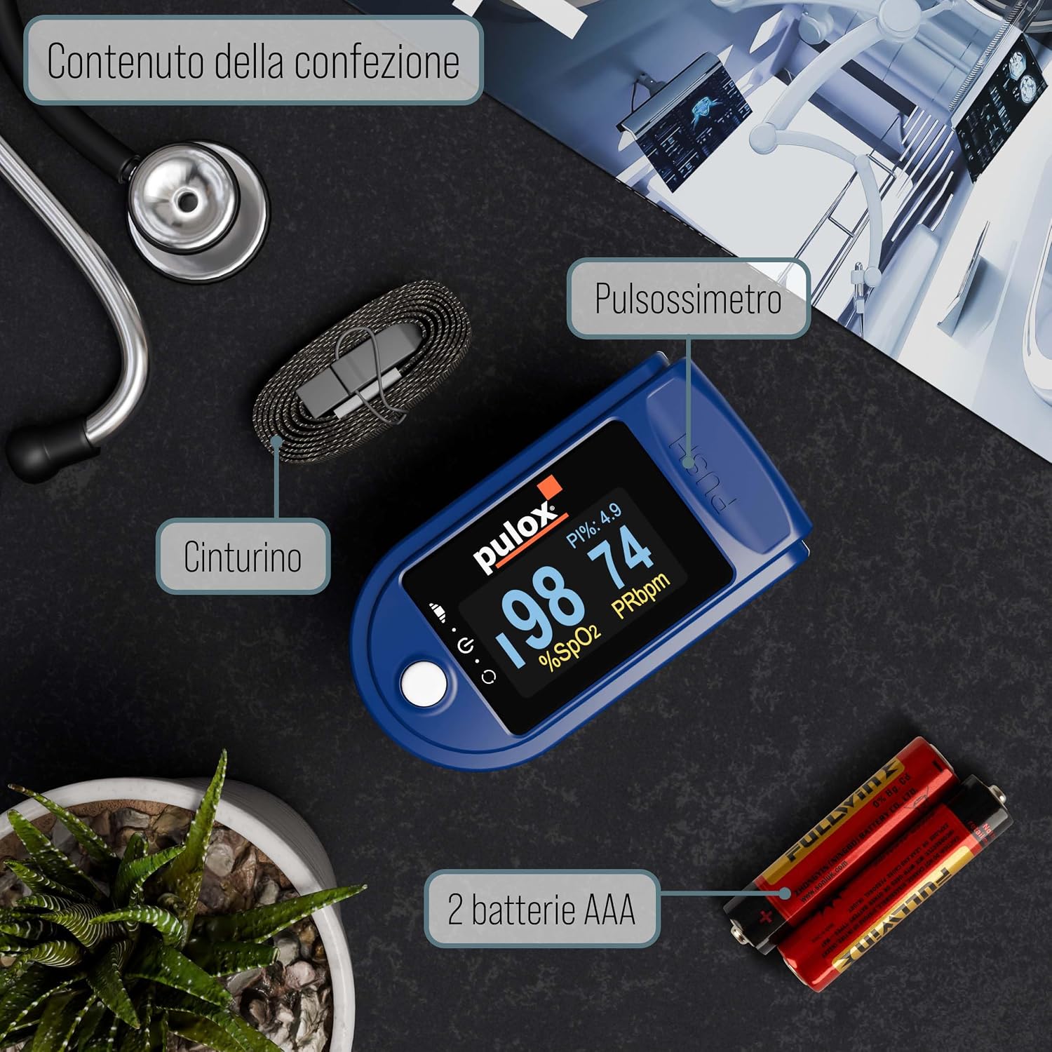 Detalle de Pulox PO-200 Pulsossimetro: misurazione SpO2, frequenza cardiaca e PI in modo semplice
