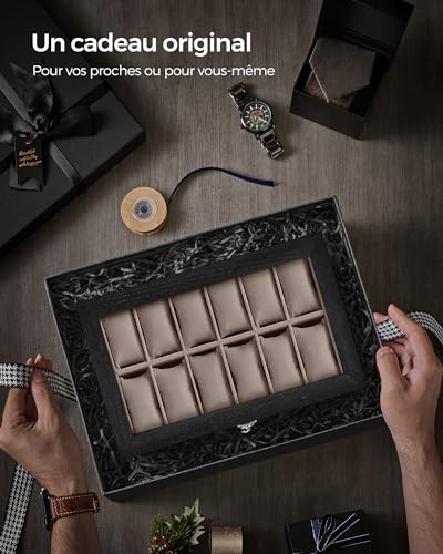 Thumbnail 7 de SONGMICS Anicia JOW012B01, boîte à montres en bois 12 places avec couvercle en verre