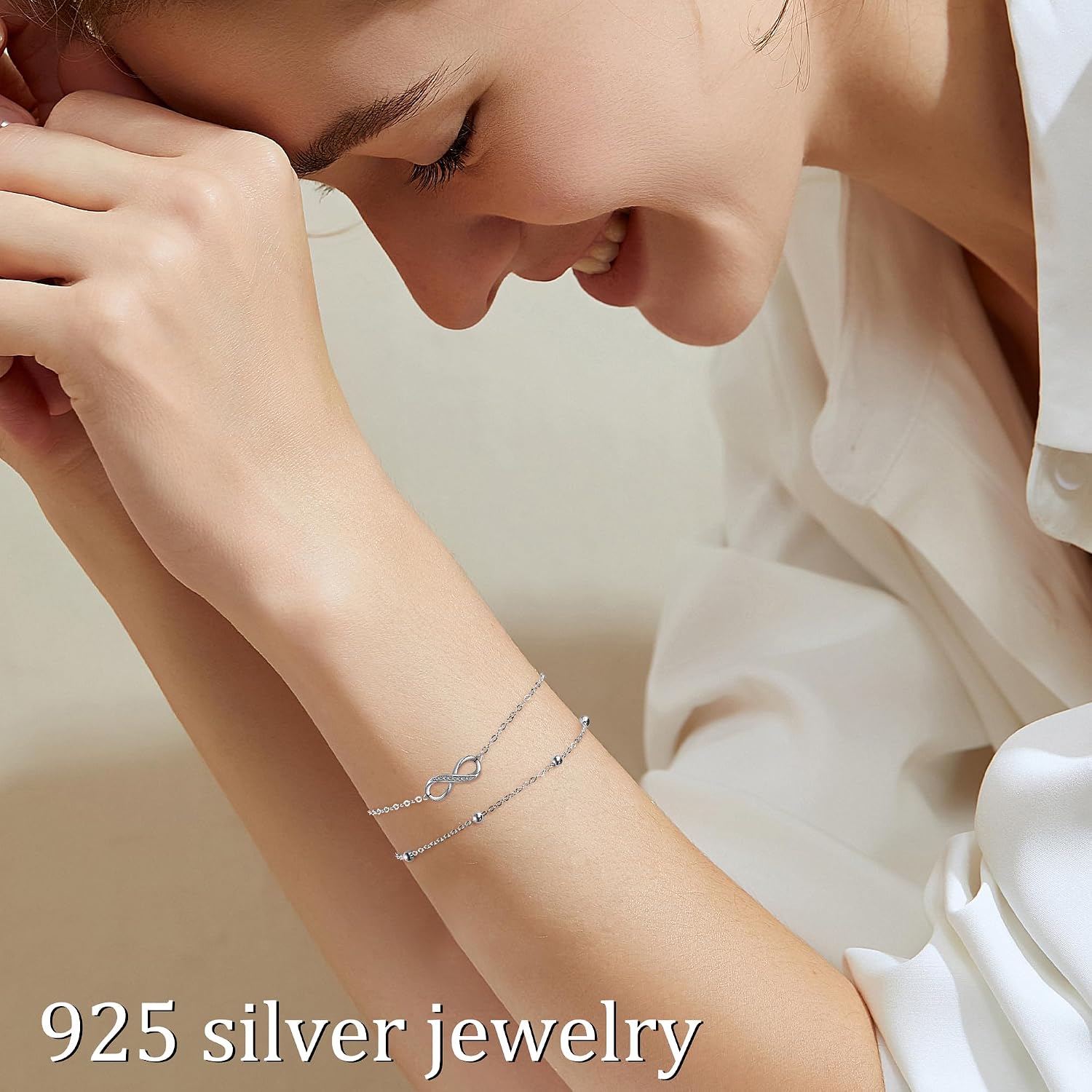 Detalle de J.MUEN Damen-Armband aus 925 Sterling Silber mit Herz- und Unendlichkeits-Symbol