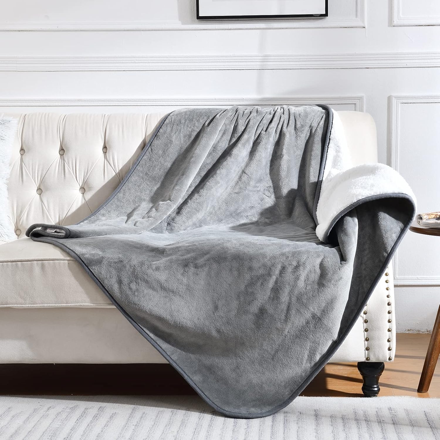 Thumbnail 4 de Yaning Waterproof Blanket for Bed, Couch or Sofa (Dark Grey, 152x203cm) – Reversible Sherpa & Flannel protective throw