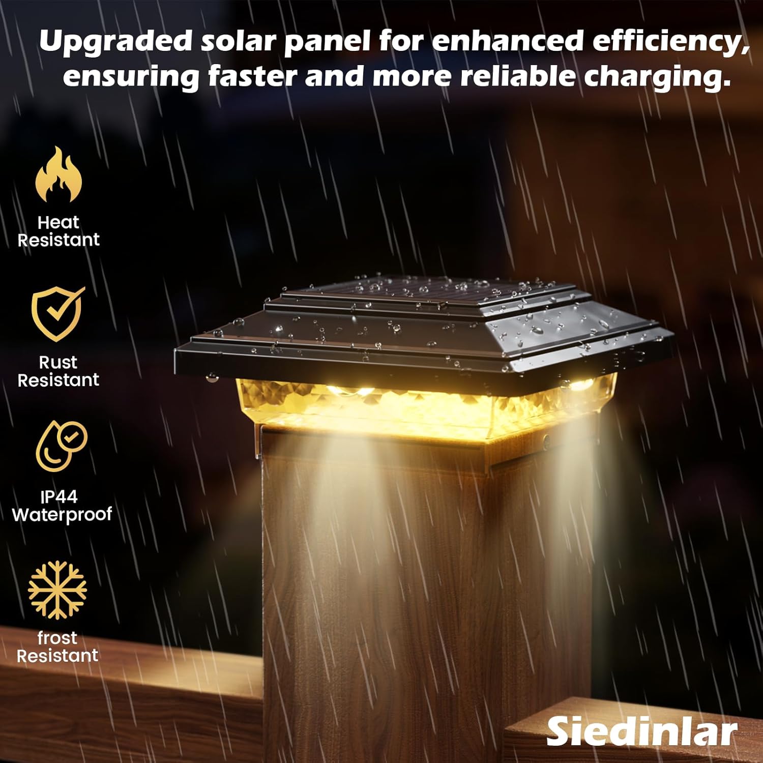 Detalle 2 de Siedinlar Solar Post Lights Outdoor: IP44 Waterproof, 2 Colour Modes, 2 Pack