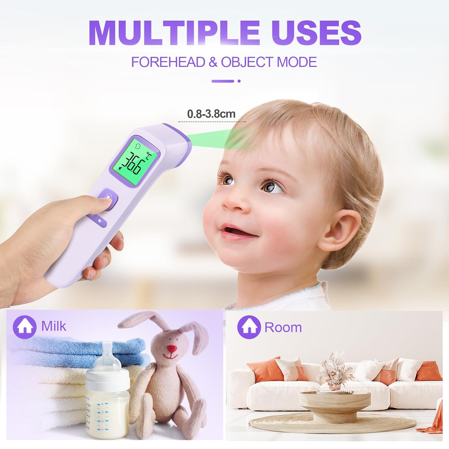 Thumbnail 4 de No-Touch Forehead Thermometer (Purple) — Infrared digital touchless thermometer with large display