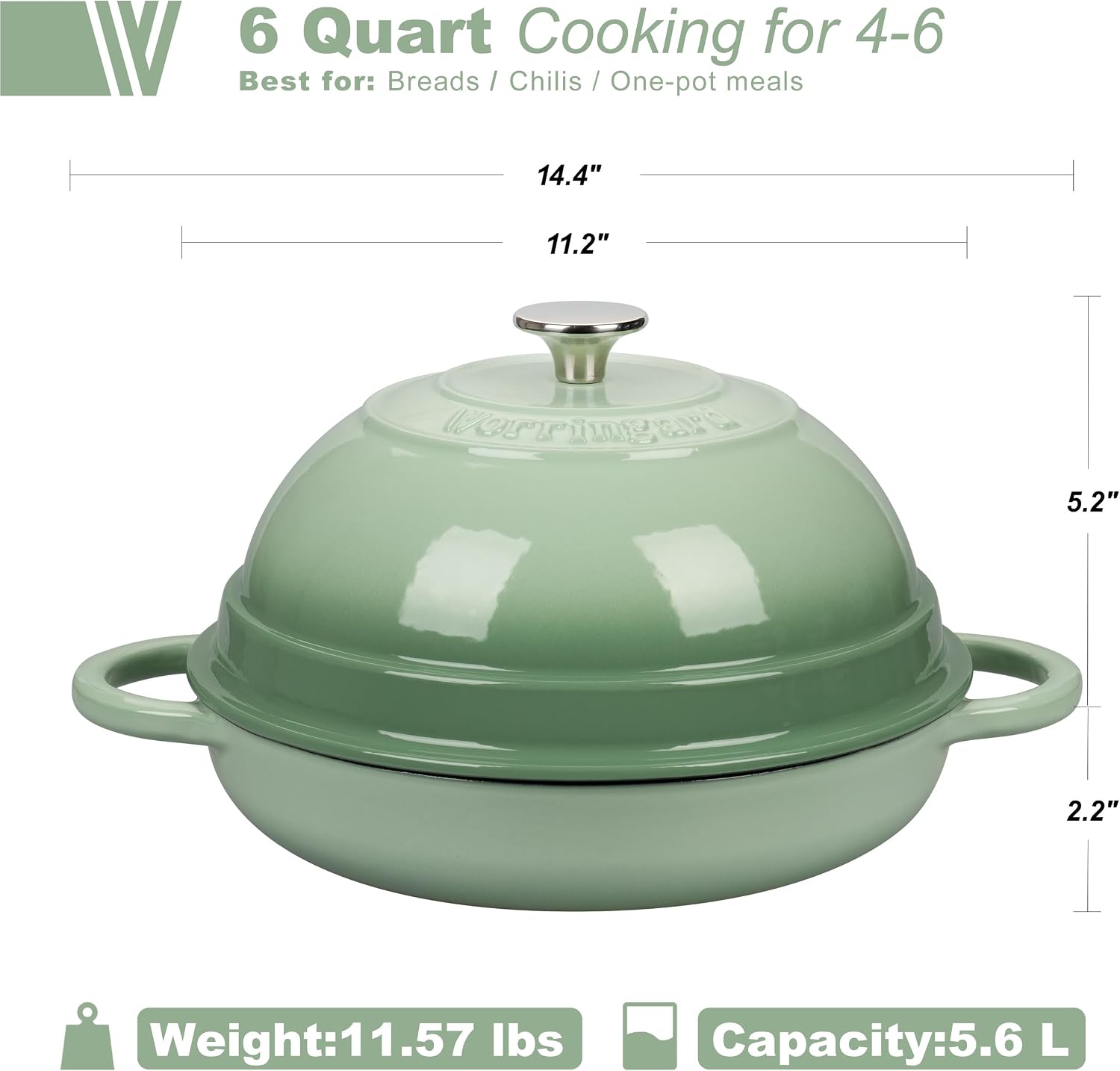 Detalle 2 de VORRINGARD Cast Iron Dutch Oven 6 Quart ๐ฒ