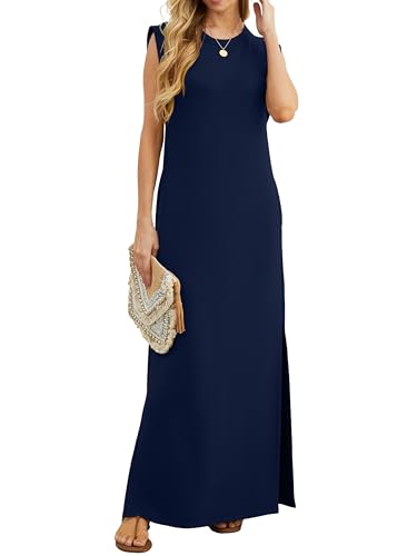 Detalle de GRECERELLE Navy Blue Summer Maxi Dress with Pockets and Split