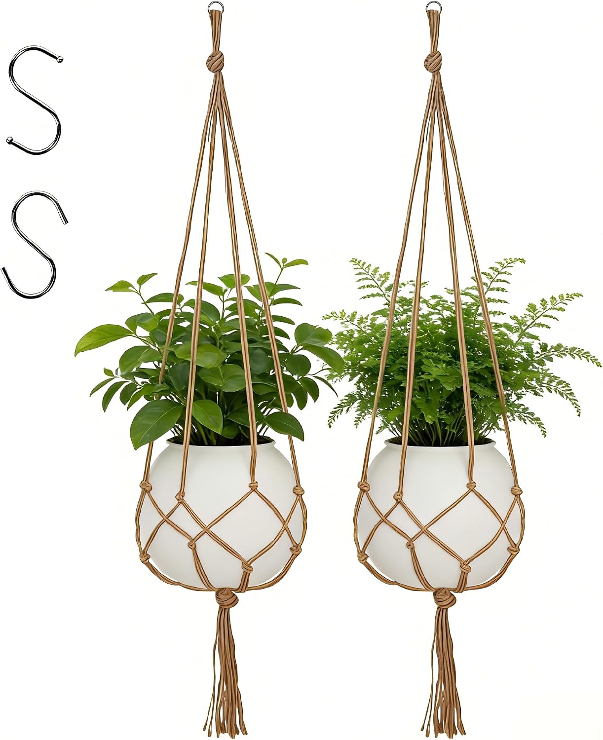 Thumbnail 6 de Bamworld Vasi Appesi e Portavasi per Piante in Macramé Boho — Portapiante Sospeso con Corda di Cotone, 85 cm