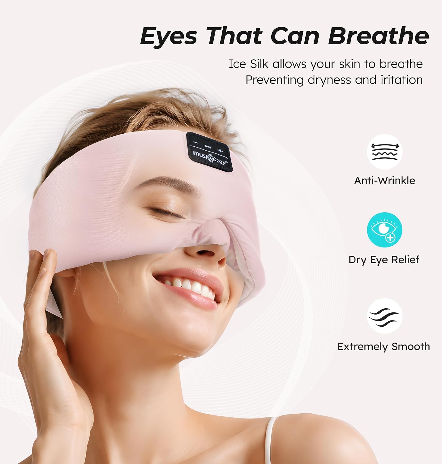 Detalle de Sleep Mask with Bluetooth Headphones (Pink) — 100% Blackout Silk Eye Mask with Built‑in Soft Headphones