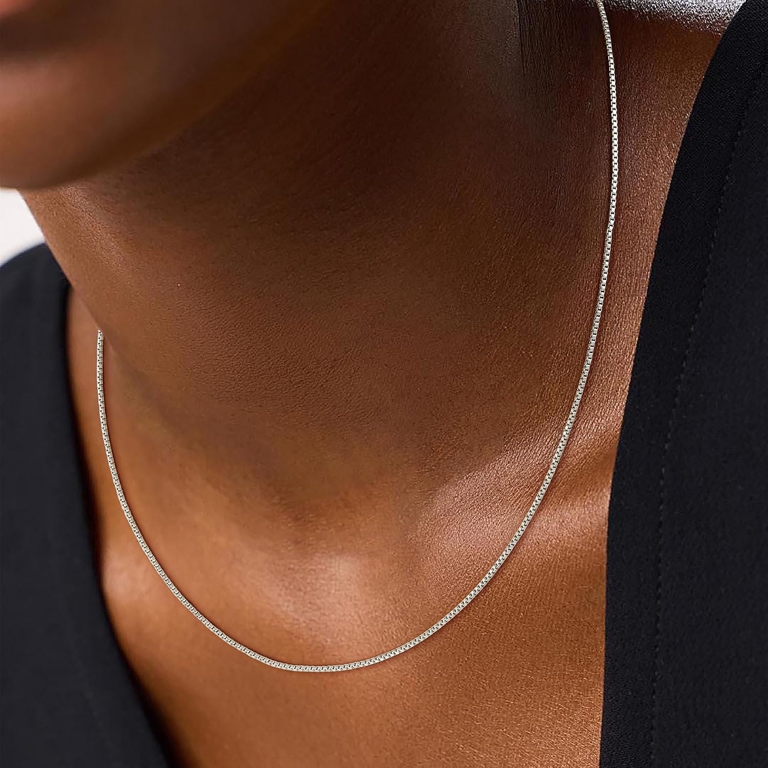Detalle de Meteorstarry Kettenhalskette aus Silber 925 (1 mm Box Chain) – personalisierbare Damen-Kette ohne Anhänger