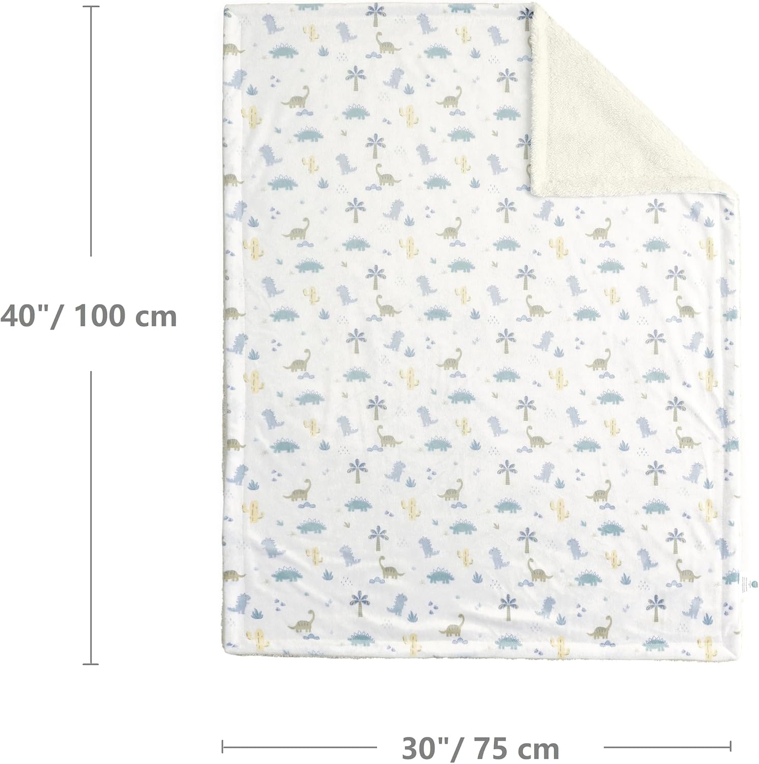 Detalle 1 de CREVENT Cozy Soft and Warm Mink Baby Blanket with Sherpa Backing (75 x 100cm) – Dinosaur gift pack