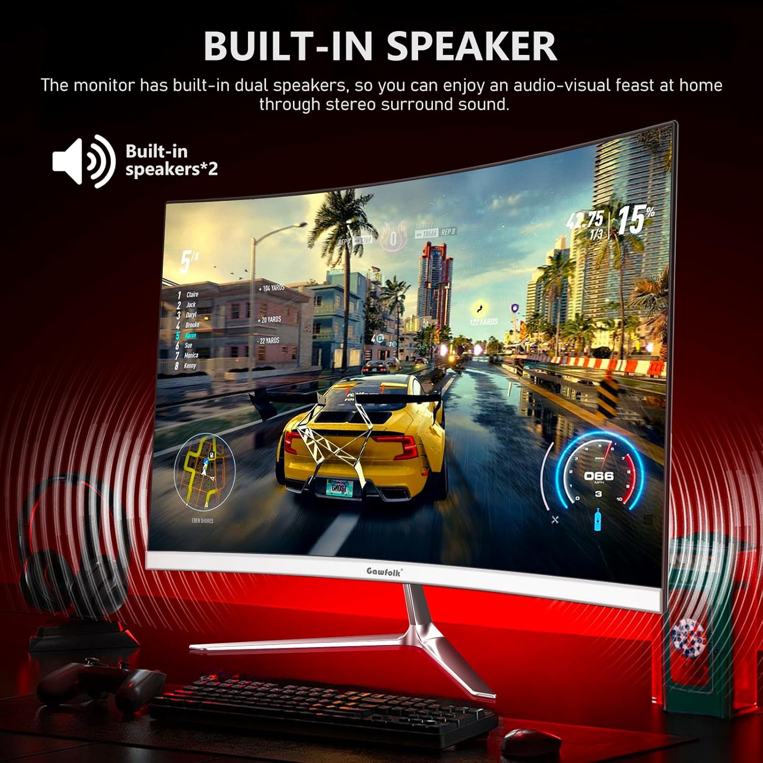 Detalle de Gawfolk 24 Inch Curved Gaming Monitor 120Hz