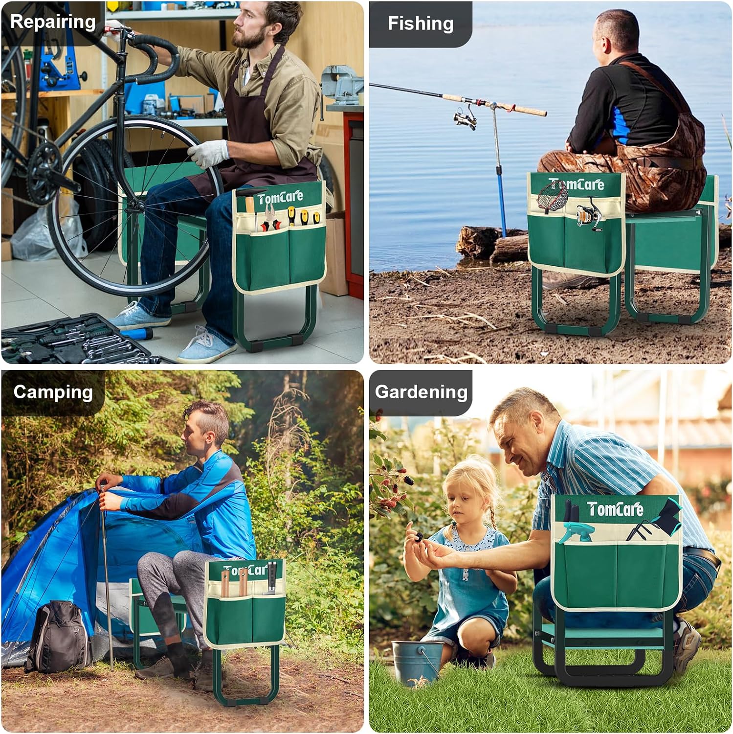 Detalle de TomCare E-2007 Garden Kneeler and Seat, Folding Steel Frame with EVA Pad