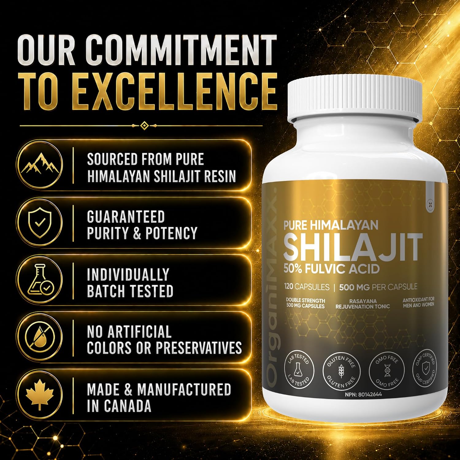 Thumbnail 4 de OrganiMAXX. 500 mg Himalayan Shilajit Capsules, 50% Fulvic Acid, 120 Count