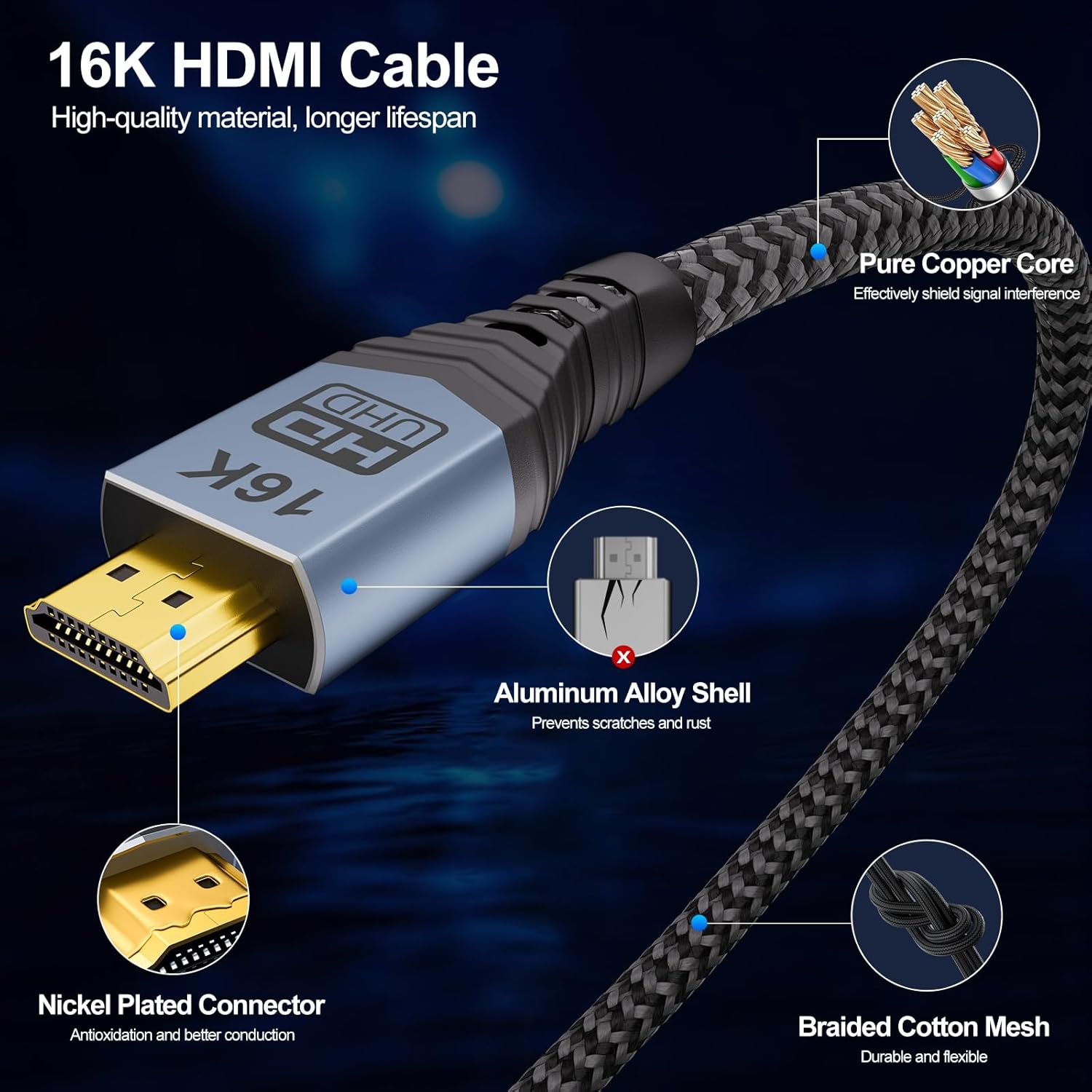 Thumbnail 5 de MOPOCHG HDMI 2.2 Kabel 1,5 m (96 Gbps) für 16K/8K Gaming, eARC & Dynamic HDR