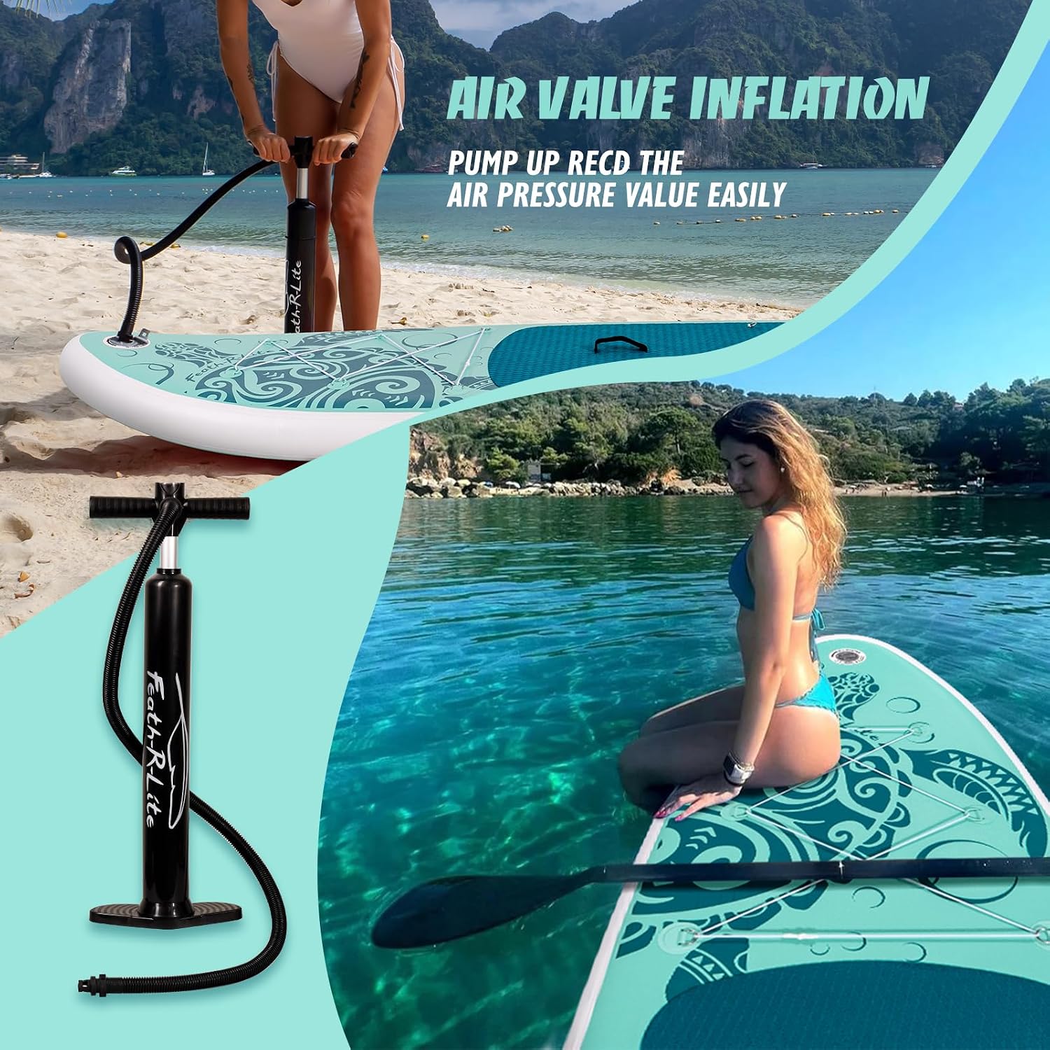 Detalle de FEATH-R-LITE Inflatable Ultra-Light 10'6"×33" SUP Board Kit (All Skill Levels)