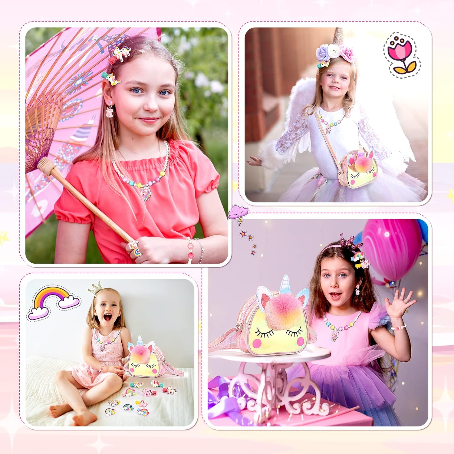 Detalle de Qukir unicorn kids jewellery set with crossbody unicorn bag (ages 2–12)