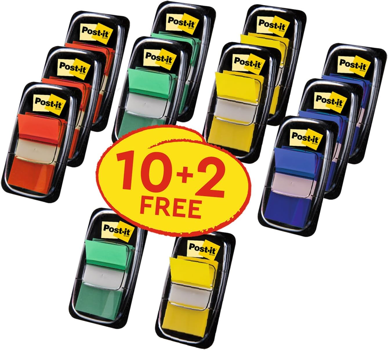 Thumbnail 1 de Post-it Index Marqueurs Adhésifs – Lot Avantageux 10 + 2 Distributeurs, Couleurs Variées (50 feuilles par distributeur)