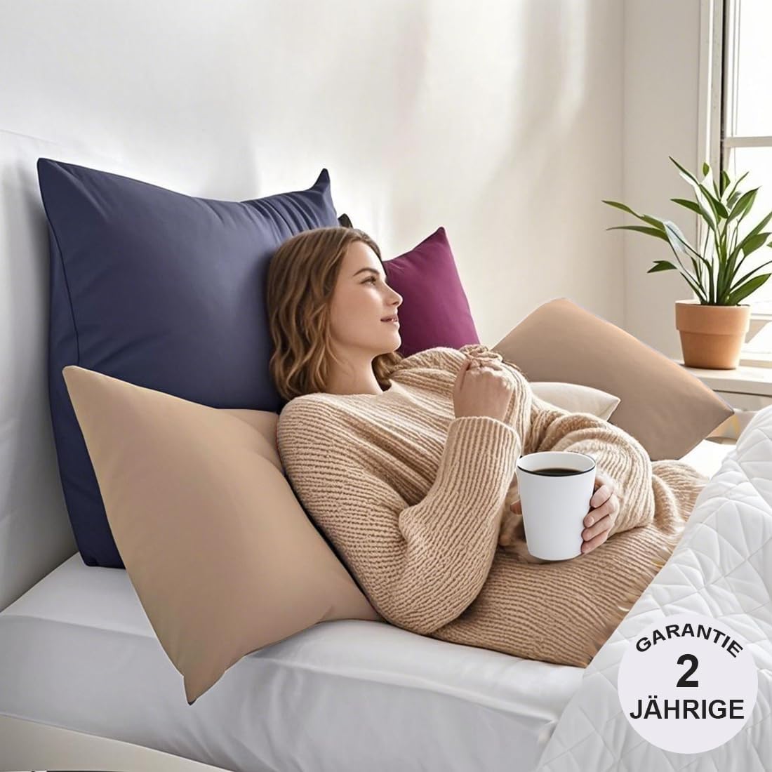 Detalle de Beqnat Kissenbezug 40x40 cm – 2er Set, Beige, 100% Mikrofaser