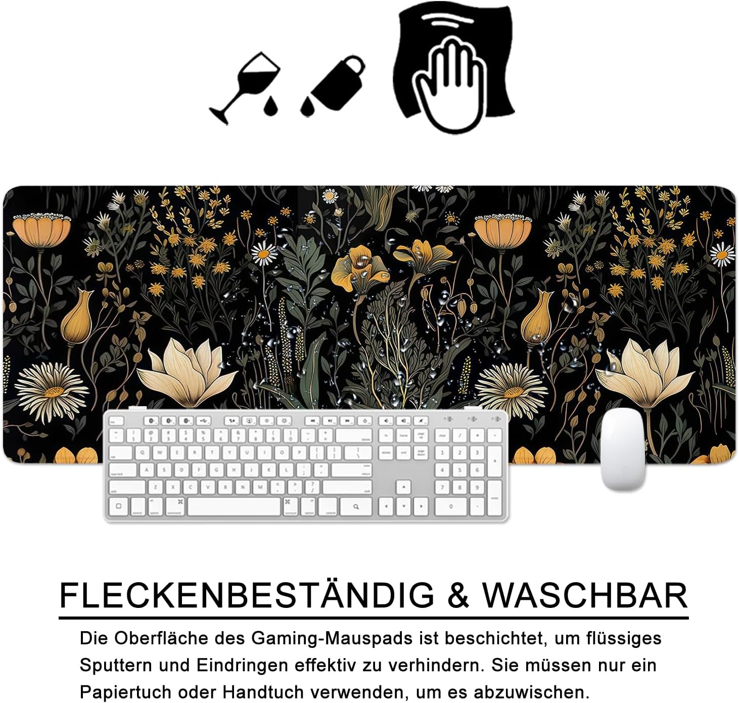 Detalle de Schreibtischunterlage XL Mauspad „Blume & Gras“ 80x30 cm – Gaming Mousepad für PC & Büro