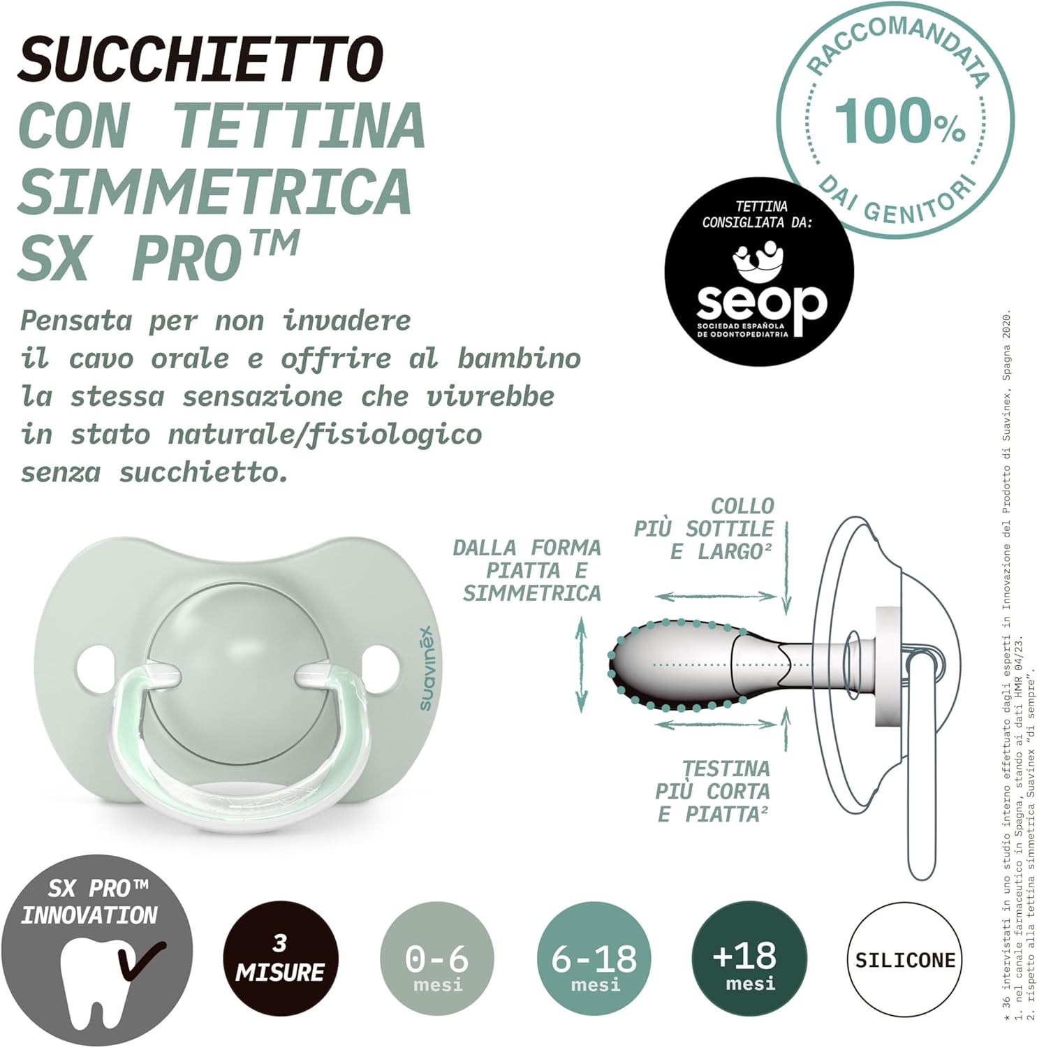 Thumbnail 4 de Suavinex Confezione 2 Ciucci con tettina simmetrica SX Pro in silicone, Dreams Azzurro 6–18 mesi