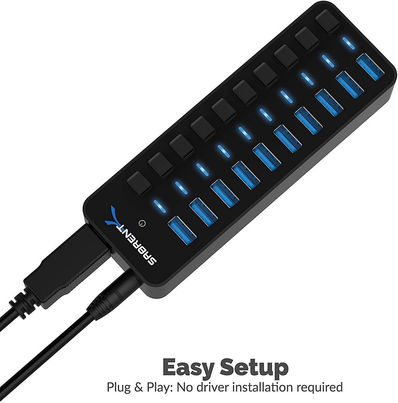 Detalle de SABRENT 10-Port 60W USB Hub ⚡