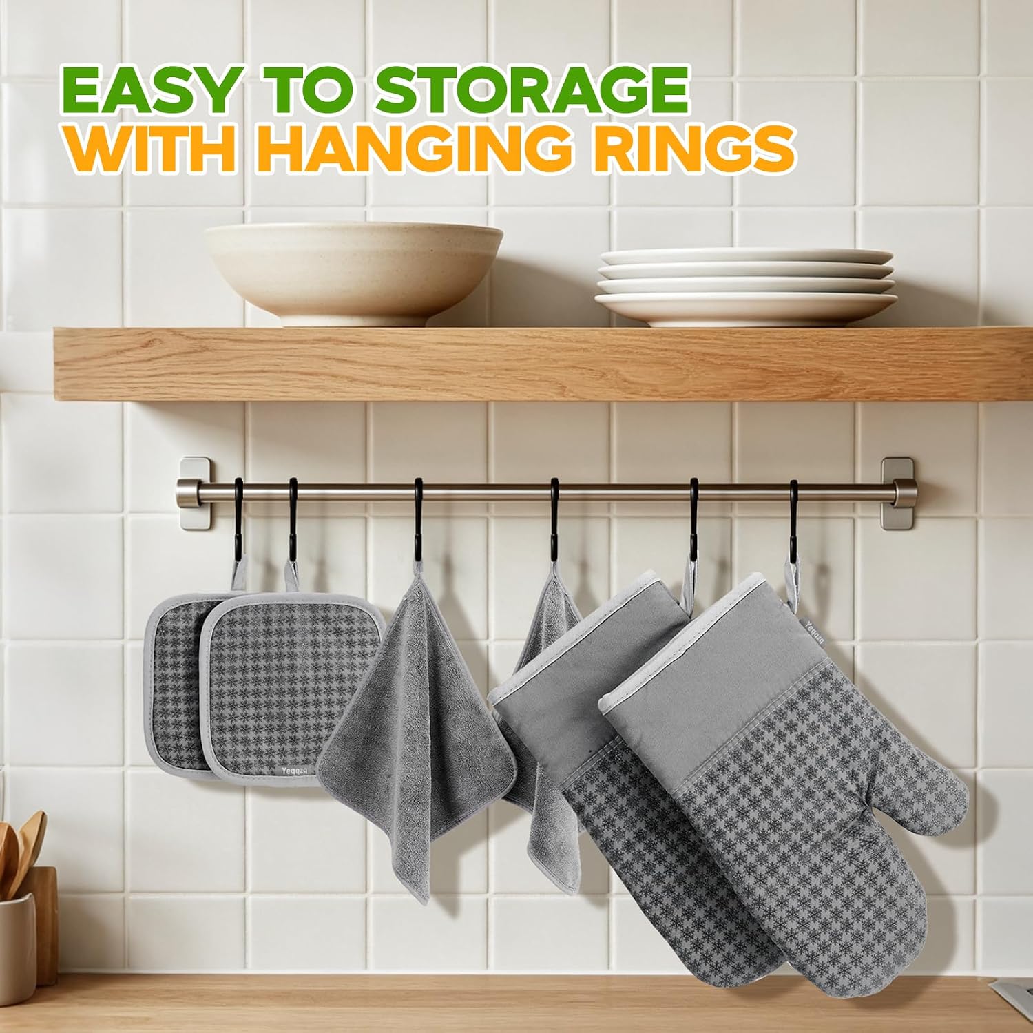 Detalle 2 de Yeqqzq 6-piece Oven Mitts, Pot Holders & Kitchen Towels Set (Grey)