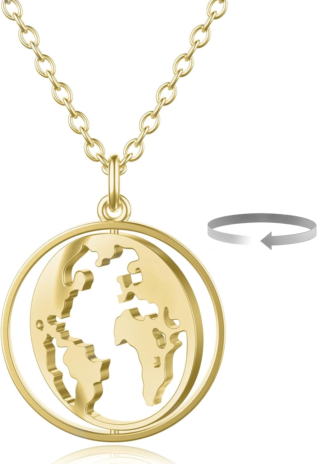 Thumbnail 6 de BONNYBIRD Collier en acier inoxydable pour femme carte du monde à pendentif rotatif