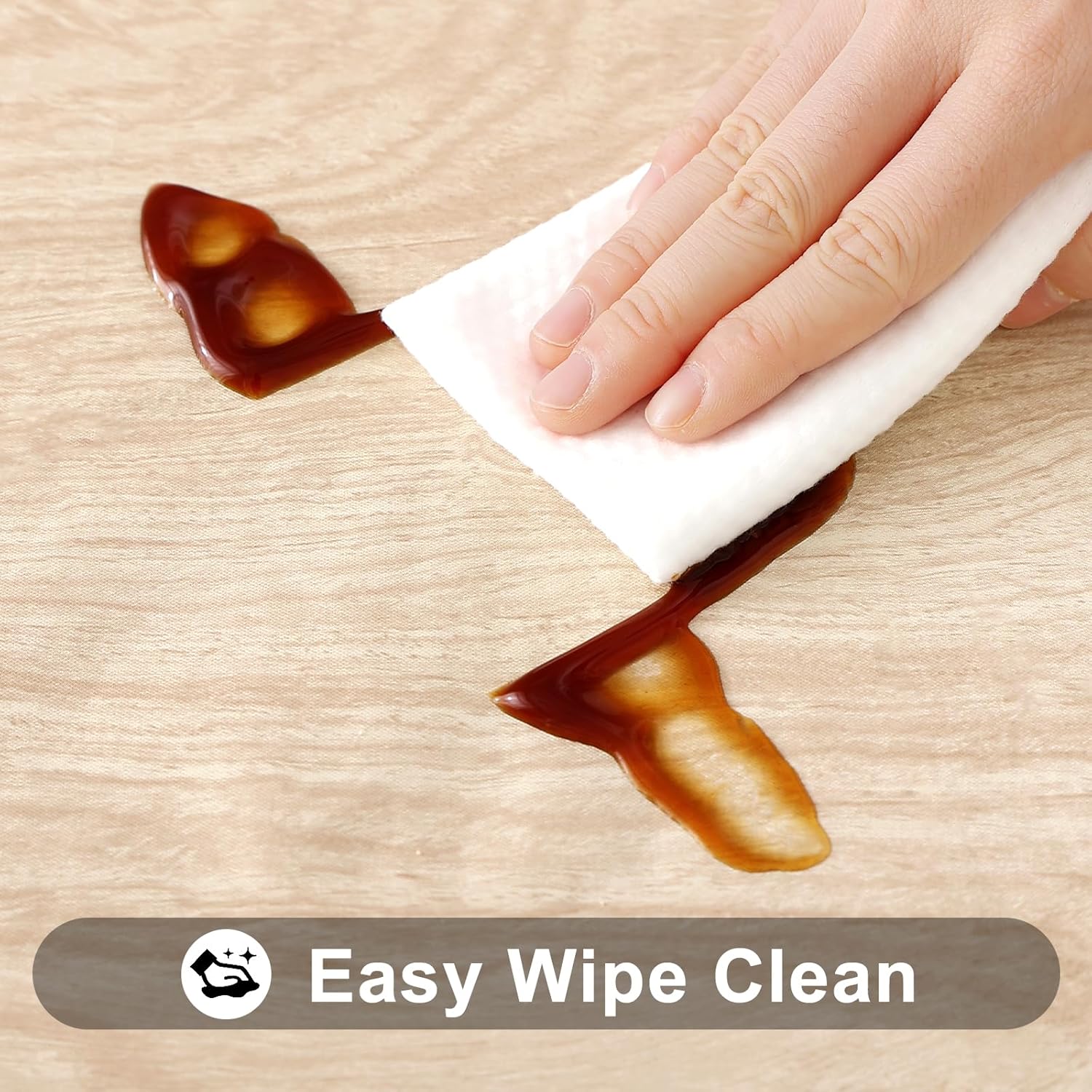 Thumbnail 3 de Smiry Rectangle Table Cloth Cover (Beige Wood) Waterproof Elastic Fitted Vinyl for 6-Foot Tables, 30" x 72