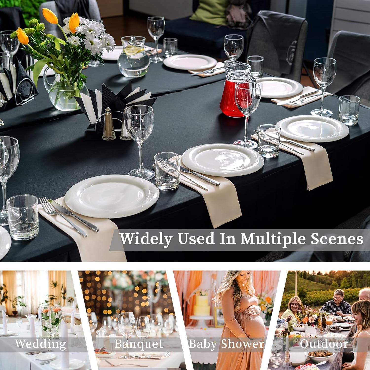 Thumbnail 5 de Fixwal 6 Pack Black Spandex Table Cover for 6-Foot Rectangle Tables (Fitted, Wrinkle-Free, Stretch)