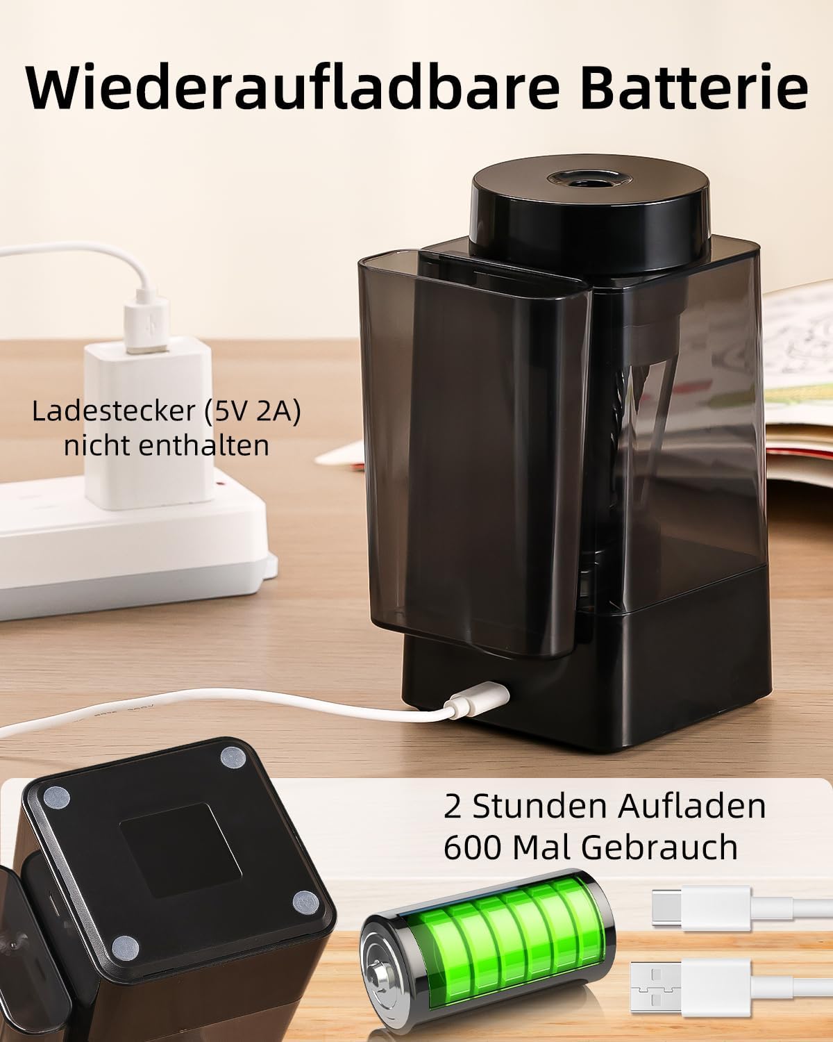 Detalle 2 de Zmol vollautomatischer elektrischer Anspitzer für dicke & dünne Stifte (USB-C, wiederaufladbar)