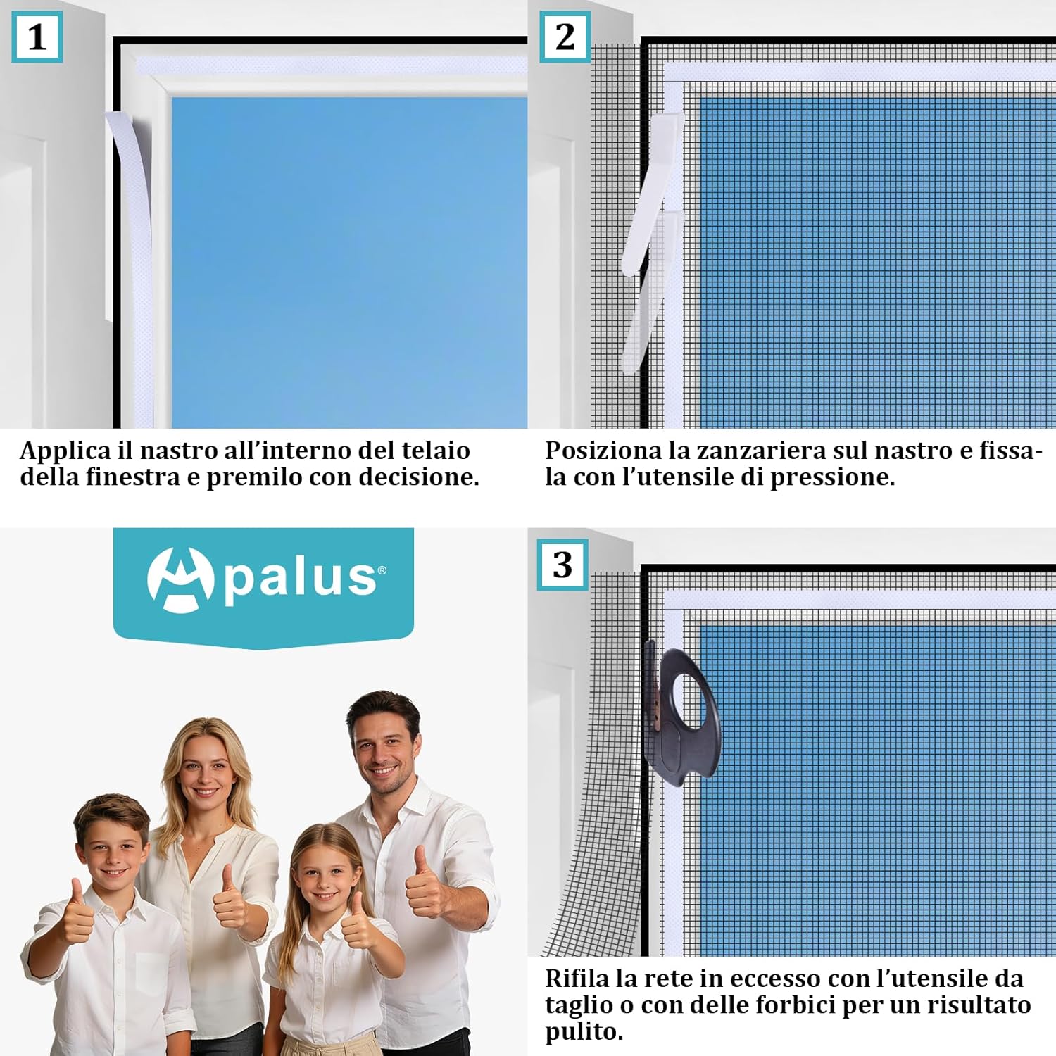 Thumbnail 5 de Apalus Zanzariera Universale Finestra 150 x 180 CM – Rete Zanzariera Fissa Regolabile con Taglierino e Smoother (Nera)