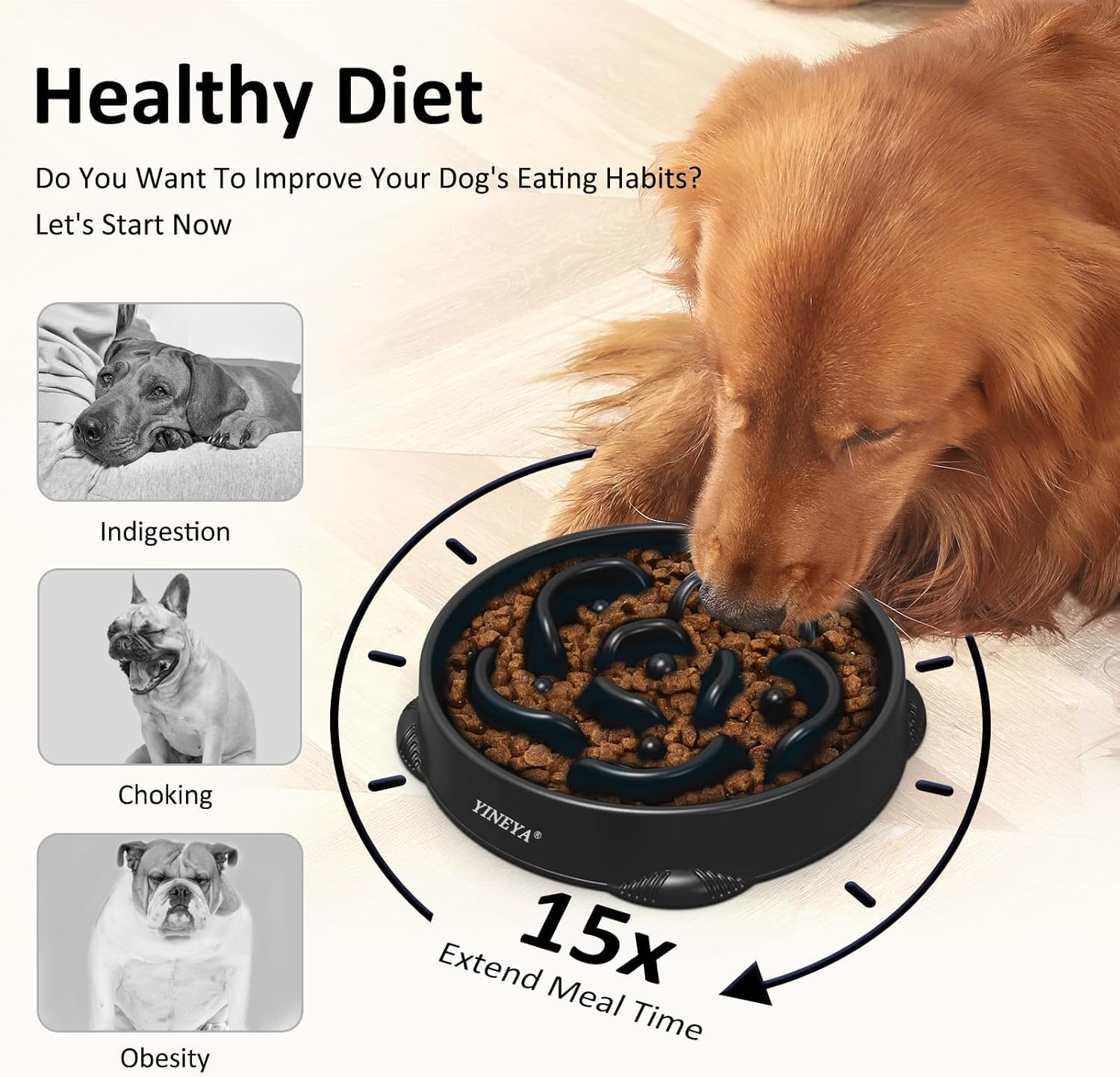 Detalle de YINEYA 4-Cup Slow Feeder Bowl for Large Dogs