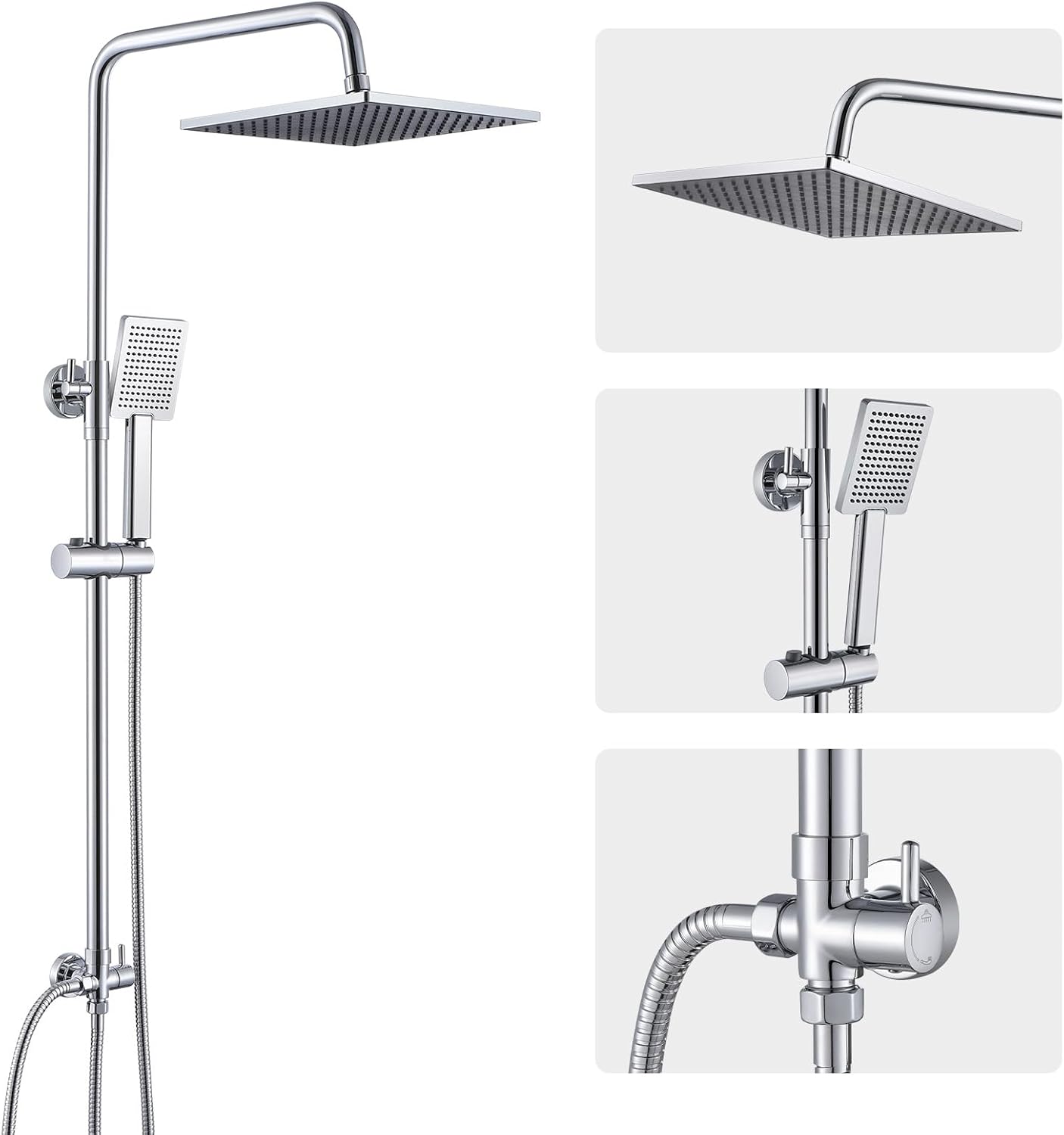 Detalle de Auralum Colonna Doccia Senza Miscelatore con Soffione Quadrato 25x25 cm e Doccetta, Altezza Regolabile 74–109 cm