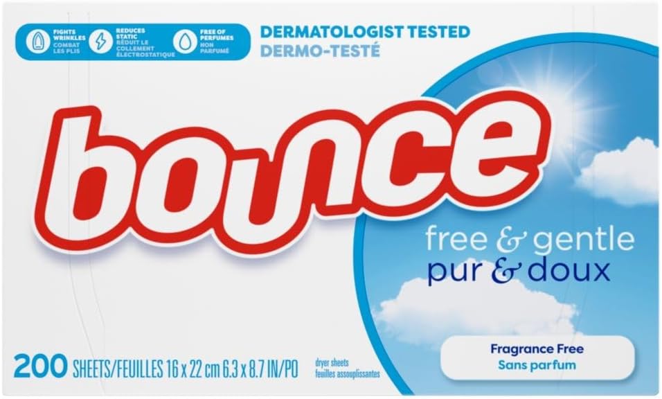 Detalle de Bounce 10037000825842 Free & Gentle Dryer Sheets, Unscented, 200 Count
