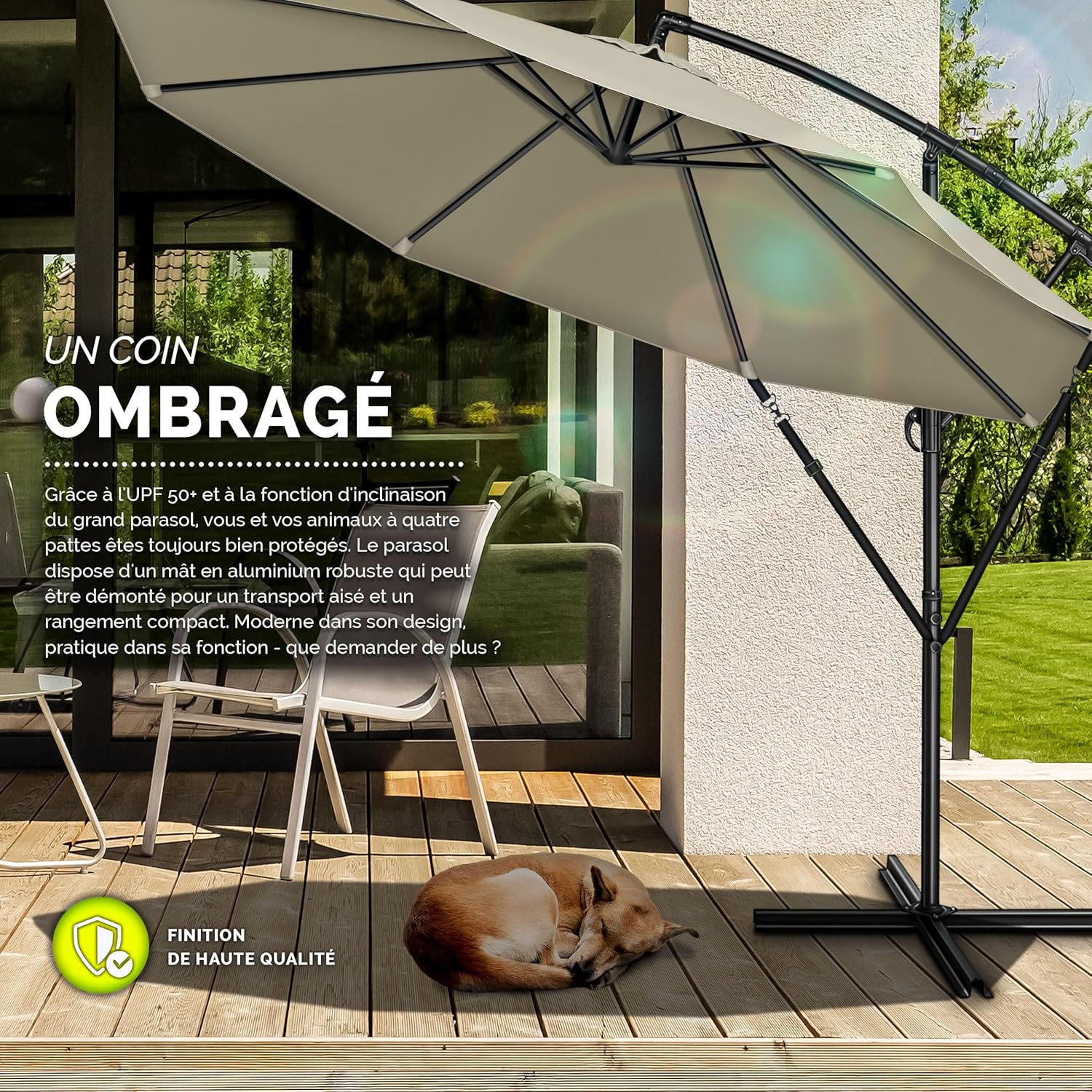 Thumbnail 6 de Tillvex Parasol déporté hexagonal 3M avec manivelle - Aluminium, pied robuste et housse imperméable