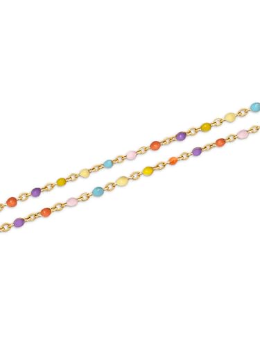 Detalle de SINGULARU Tobillera Doble Dots Colors Enamel: brillo de 18Kt en acero inoxidable