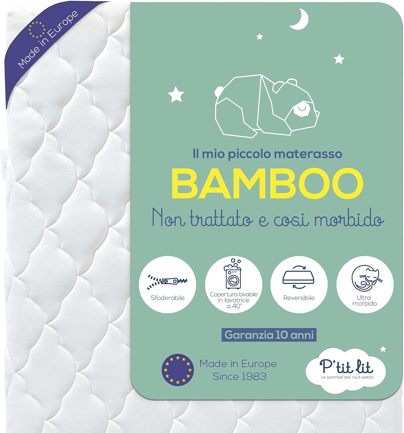 Detalle de P'tit Lit – Materasso bambino in bambù 60x120 cm: morbidezza, igiene e praticità