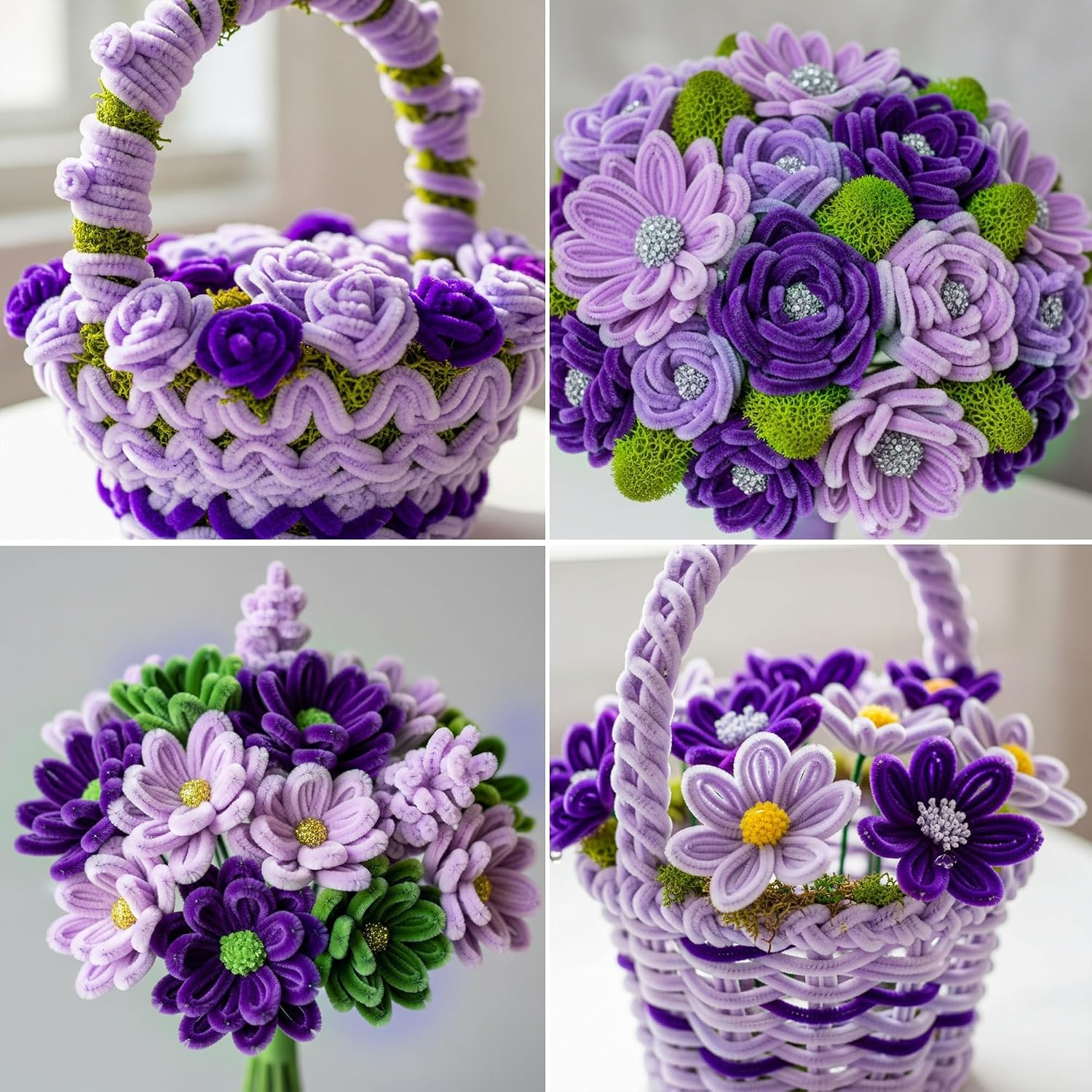 Detalle de Caydo Purple Pipe Cleaners for Flowers, 200 Chenille Stems, 12-Inch