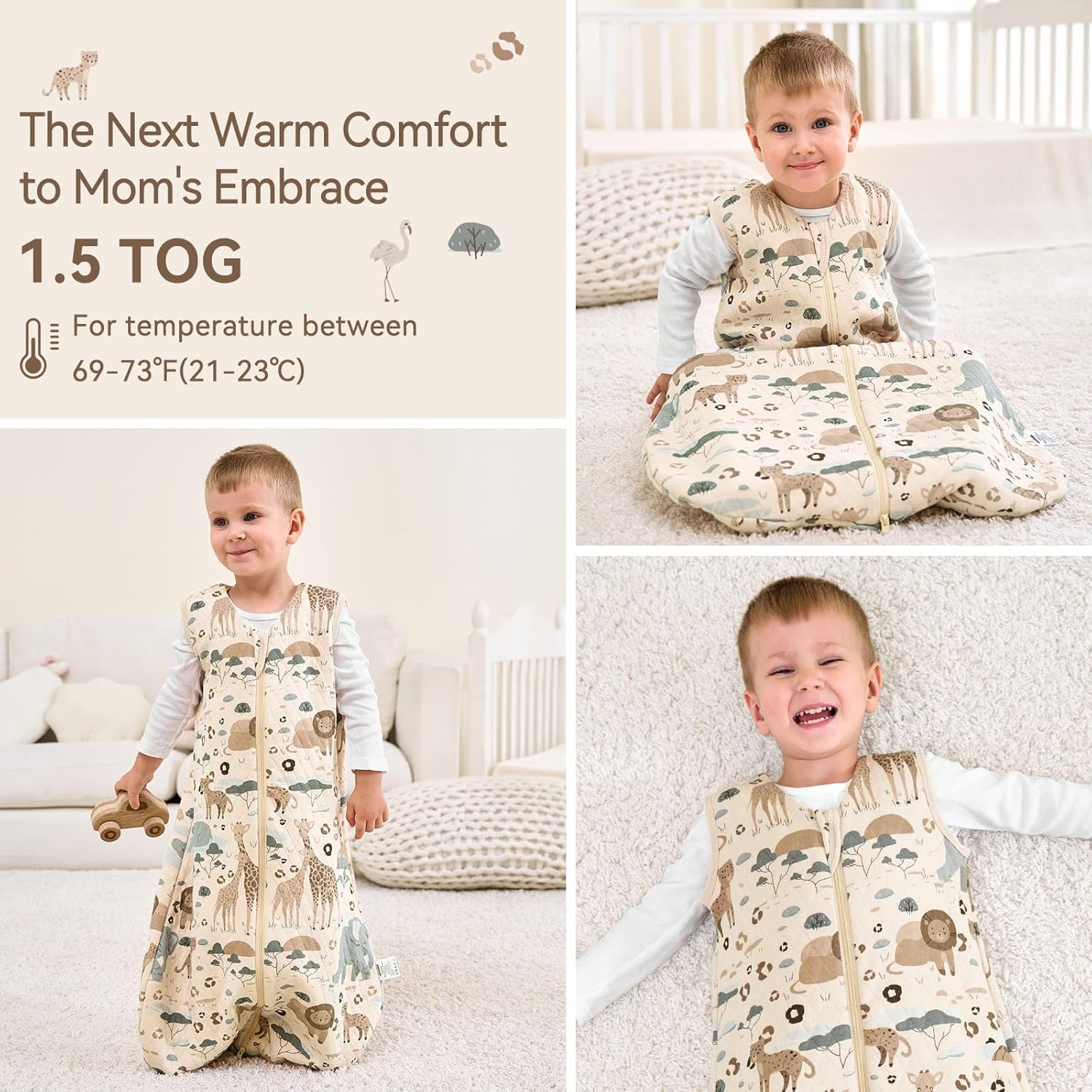 Thumbnail 5 de Unnivoll Babyschlafsack 1,5 Tog (18–36 Monate) aus Baumwolle – Winter/Herbst, warm & weich, 90 cm