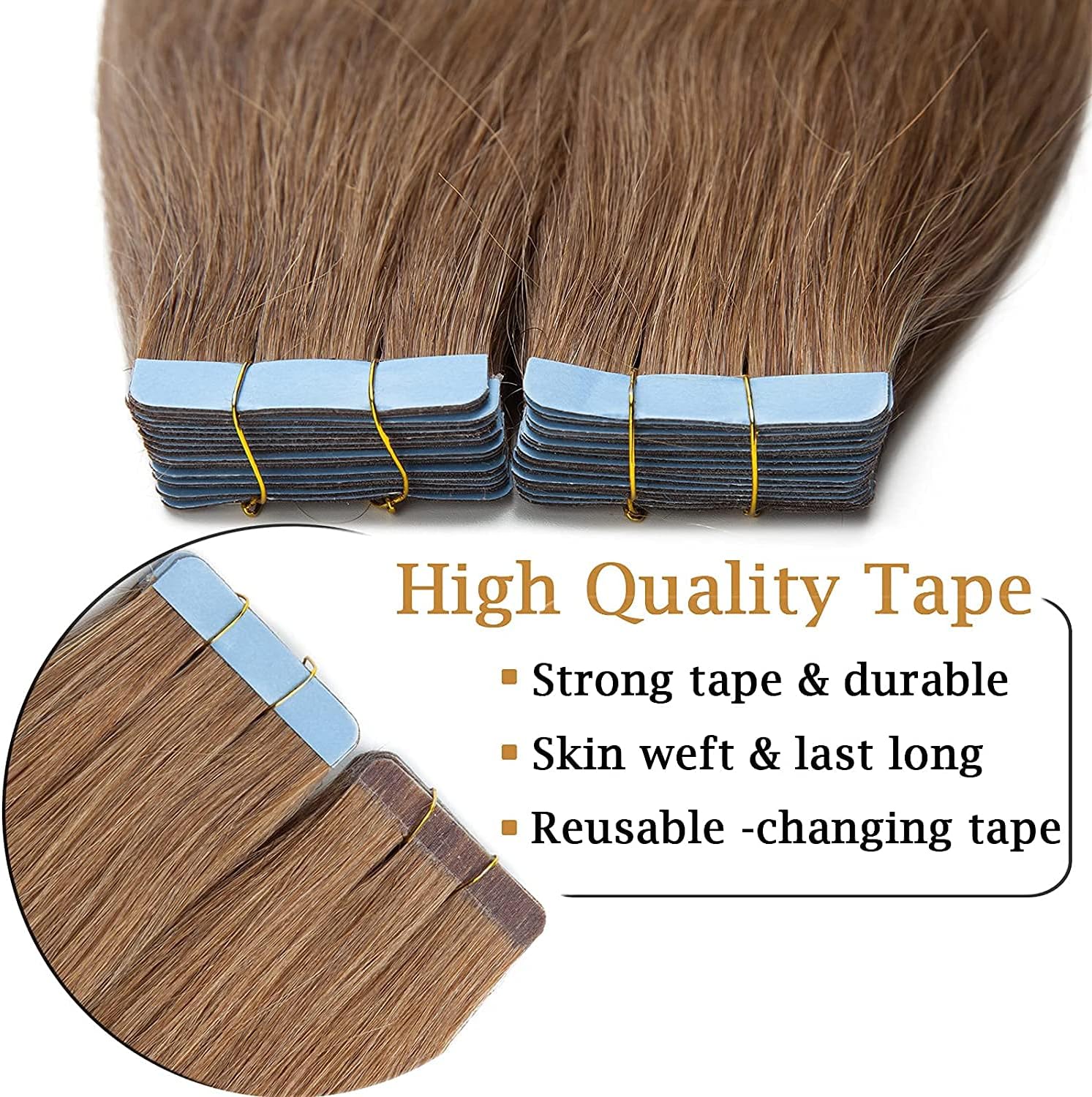 Thumbnail 2 de SEGO Extension Adesive Capelli Veri Biadesive 40 Ciocche 50 cm (Castano Chiaro) 100% Remy – Valutazione d’uso