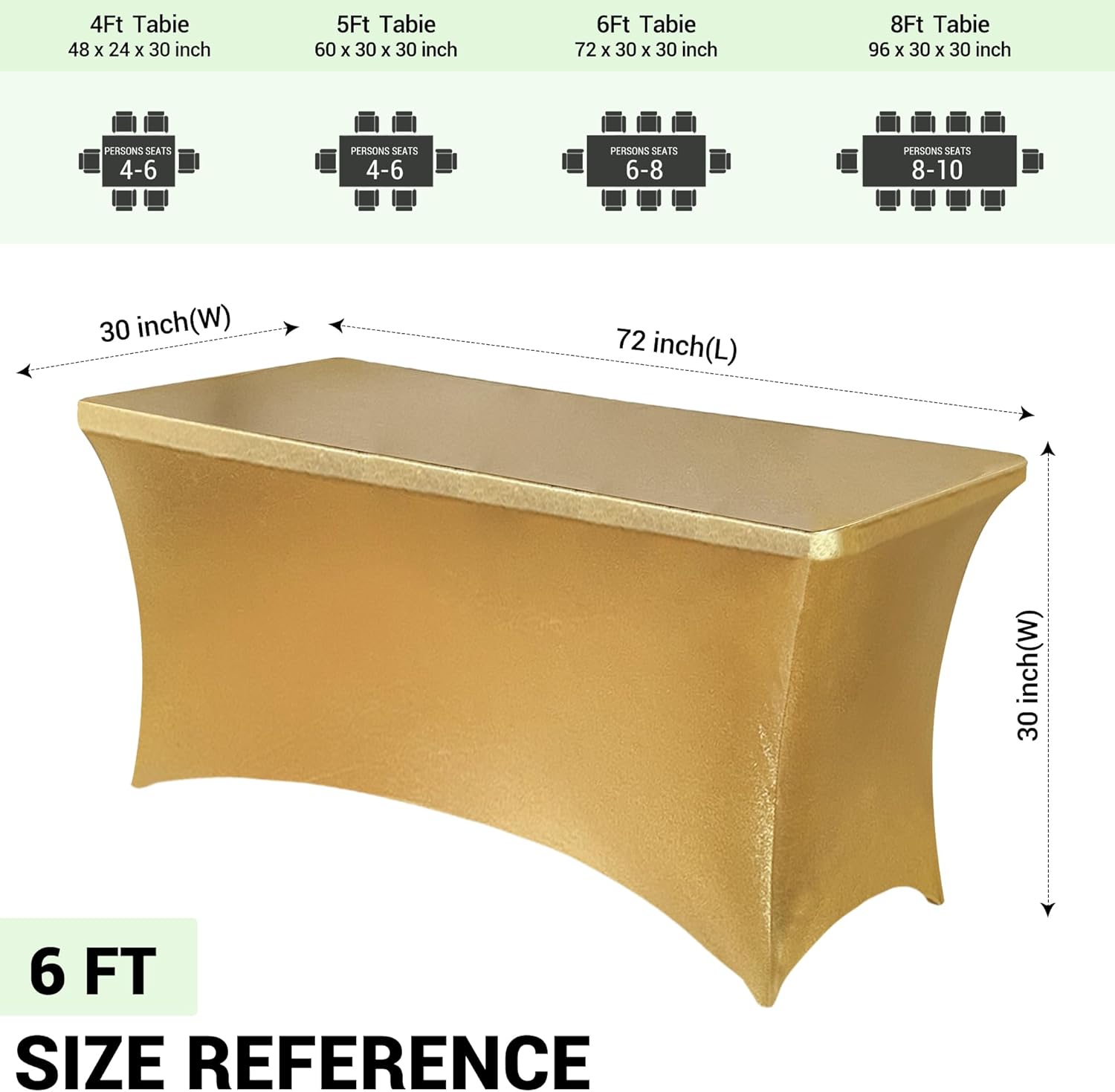Thumbnail 3 de Obstal 6-Pack Stretch Spandex Table Covers for 6 Foot Tables (Universal Fitted, Stamping Gold)
