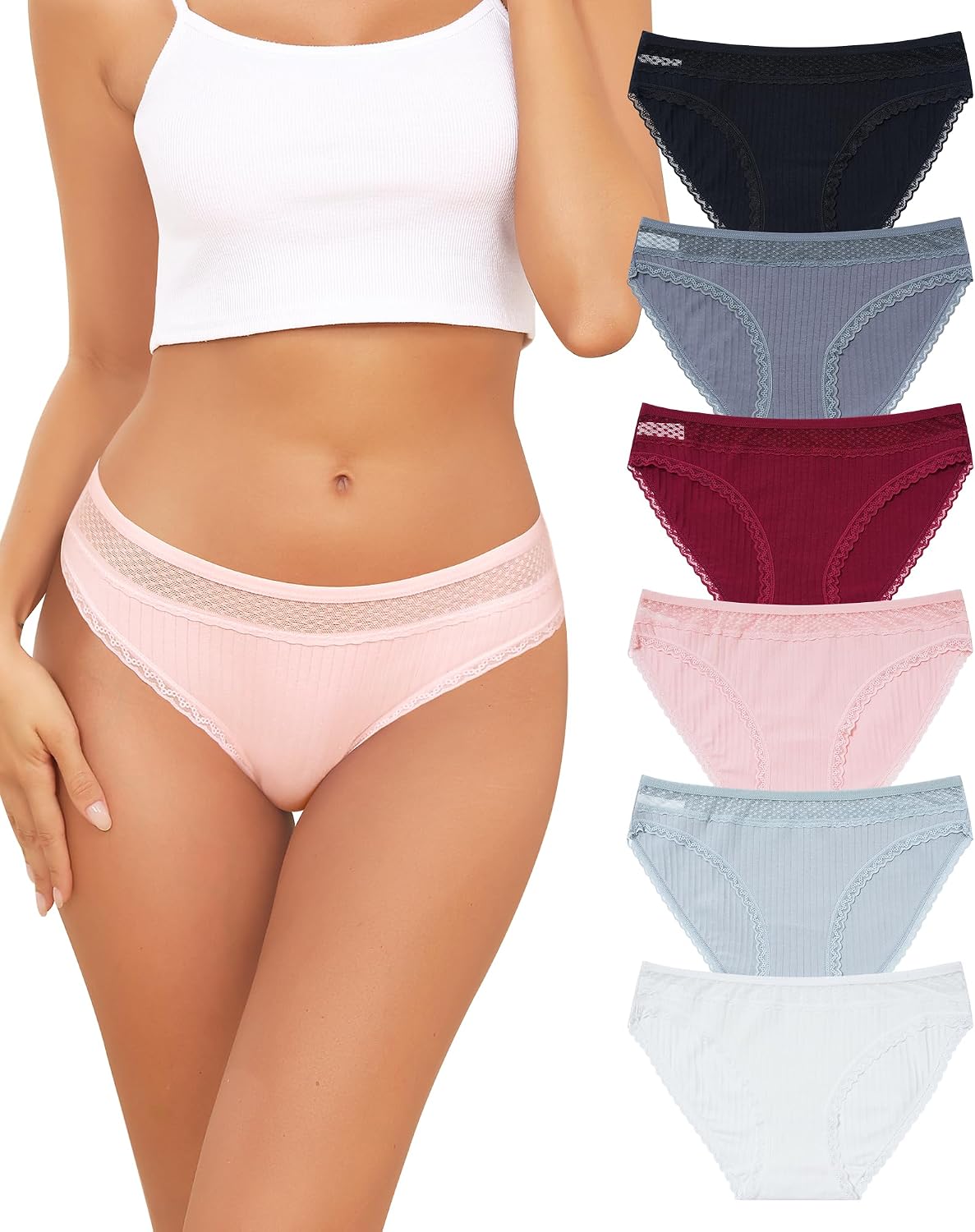 Detalle de Levao Culotte Femme Coton Dentelle – Lot de 6, slip brésilien coton doux et dentelle finesse