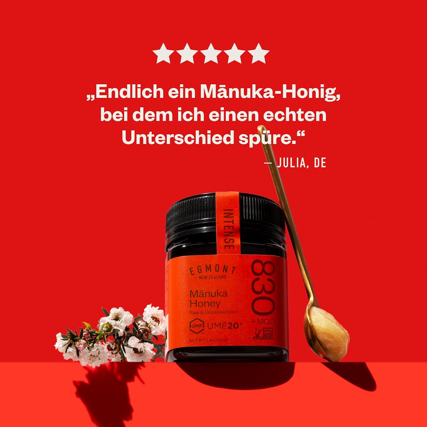 Detalle de Egmont Honey Manuka Honig 829+ (MGO 20+ / UMF 500+) – zertifizierter MGO- und UMF-Gehalt, 500 g