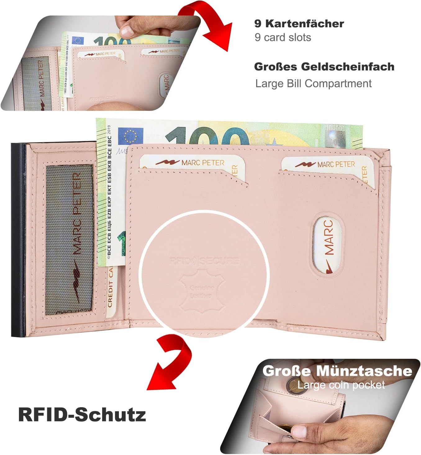 Thumbnail 1 de Marc Peter Chicago Leder Push Air Slim Wallet – Airtag Geldbörse mit Münzfach & RFID-Schutz
