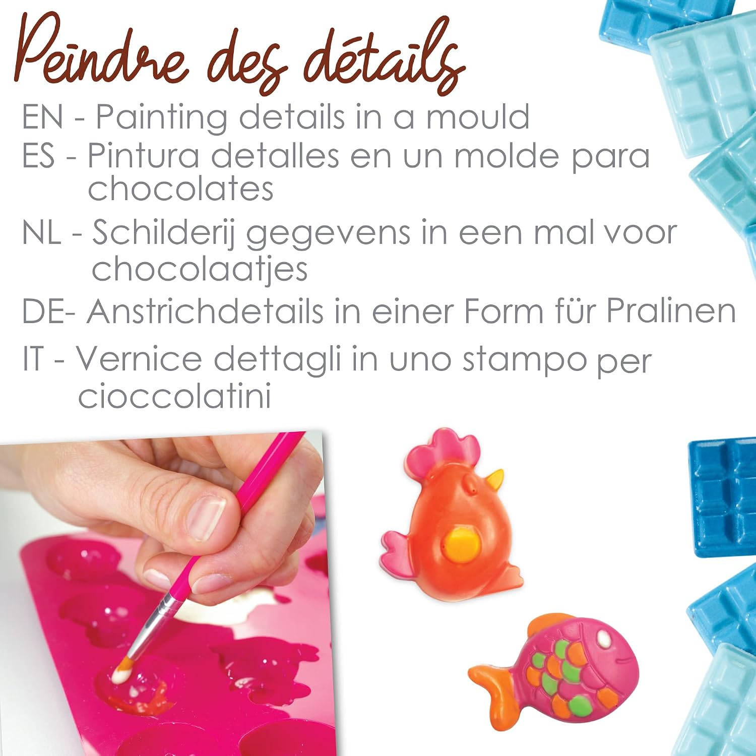Detalle de ScrapCooking Color’ Choco Rouge, Bleu & Jaune – 3 colorants liposolubles en poudre pour chocolat
