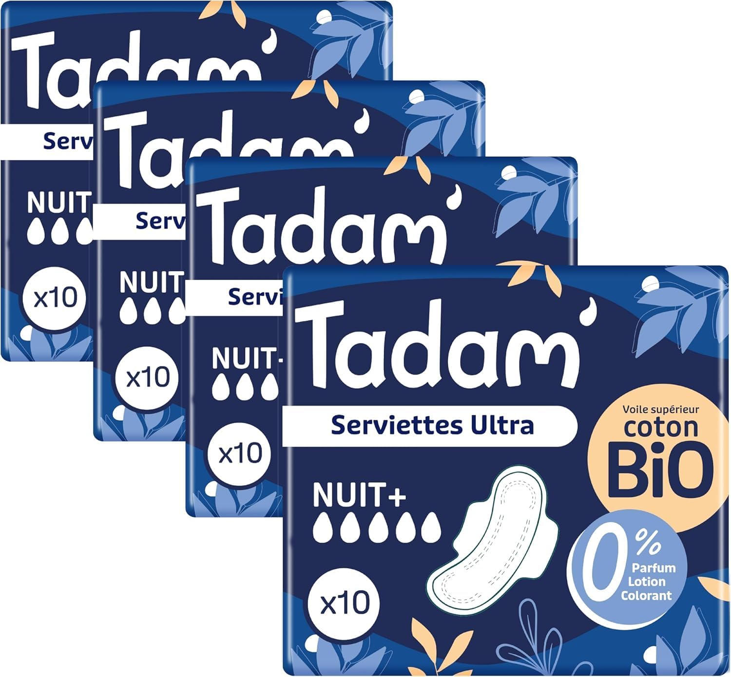 Thumbnail 1 de TADAM’ serviettes hygiéniques bio dermo-sensitives ultra fines à ailettes, flux normal (confort nocturne)